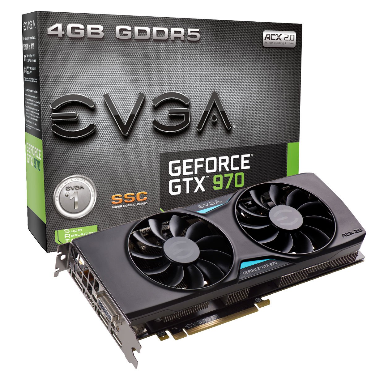 EVGA GeForce GTX 970 SSC ACX 2.0 4GB GDDR5 256bit DVI-I DVI-D HDMI DP SLI Ready Graphics Card 04G-P4-3975-KR 並行輸