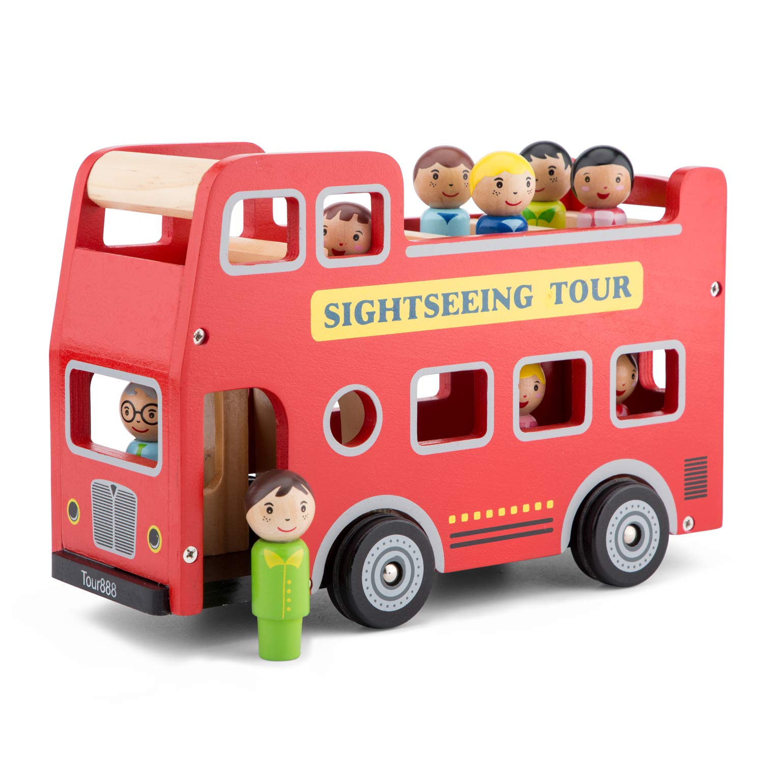 New Classic Toys - City Tour Bus with 9 Play Figures Wood Learning Toy 送料無料