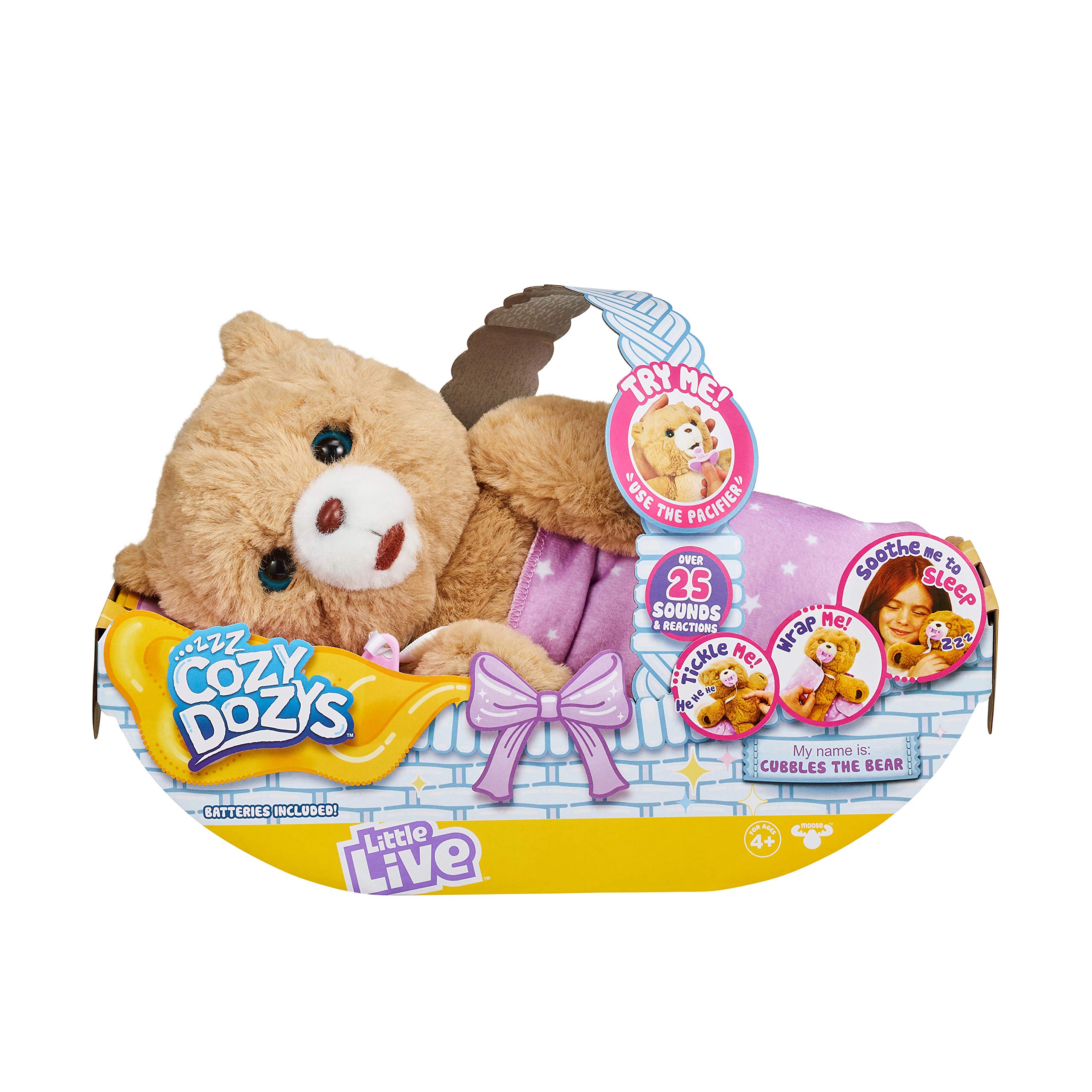 Little Live Pets Cozy Dozy Cubbles Bear - 25 Sounds Blanket Pacifier - Stuffed Animal Interactive Teddy Bear 14.9oz 送