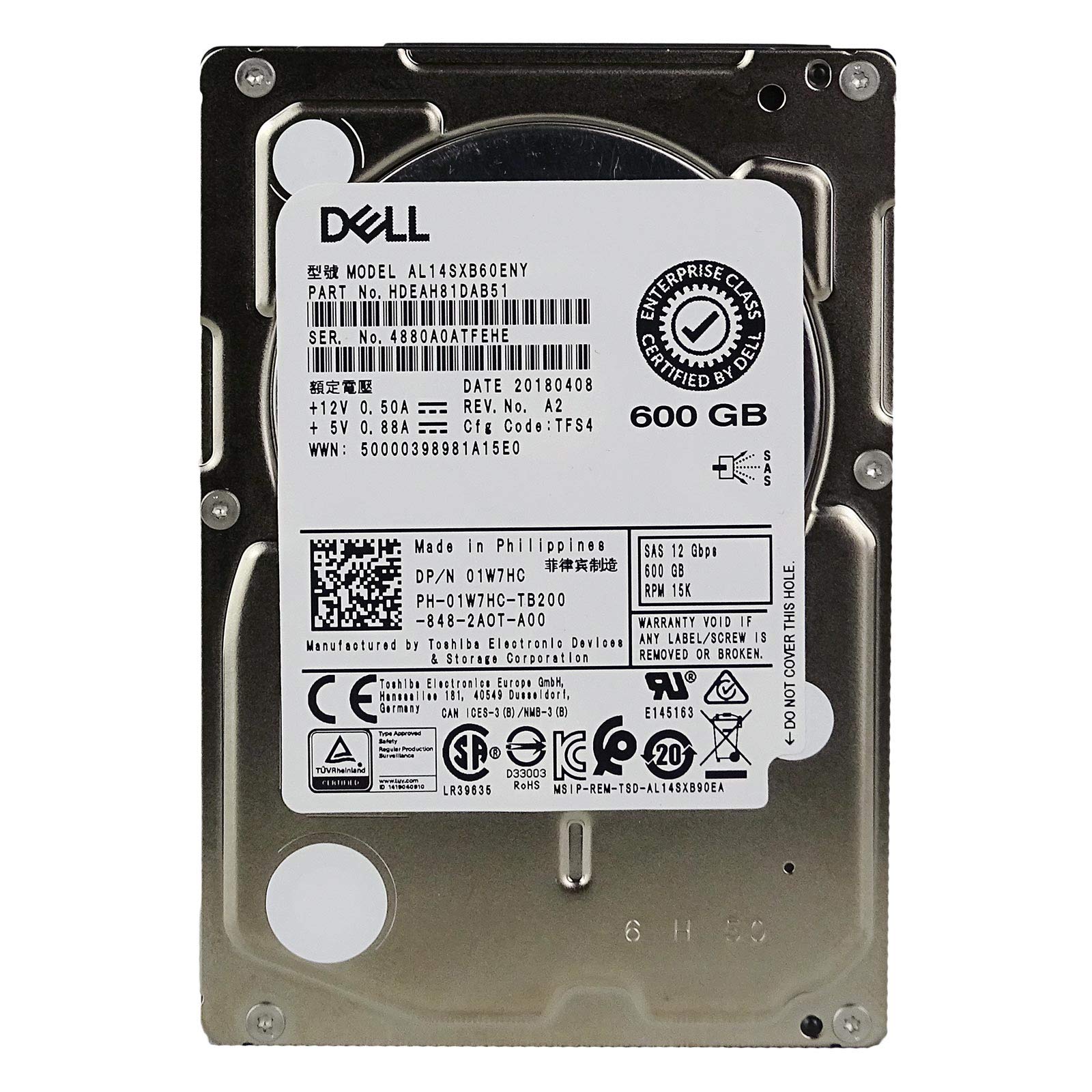 デル Dell HD 600G 152N IS12 2.5 T-14S EC 600GB 15K 12G SAS 2.5 - 01W7HC 600GB 15K 12G SAS 2.5 - Festplatte - Serial At