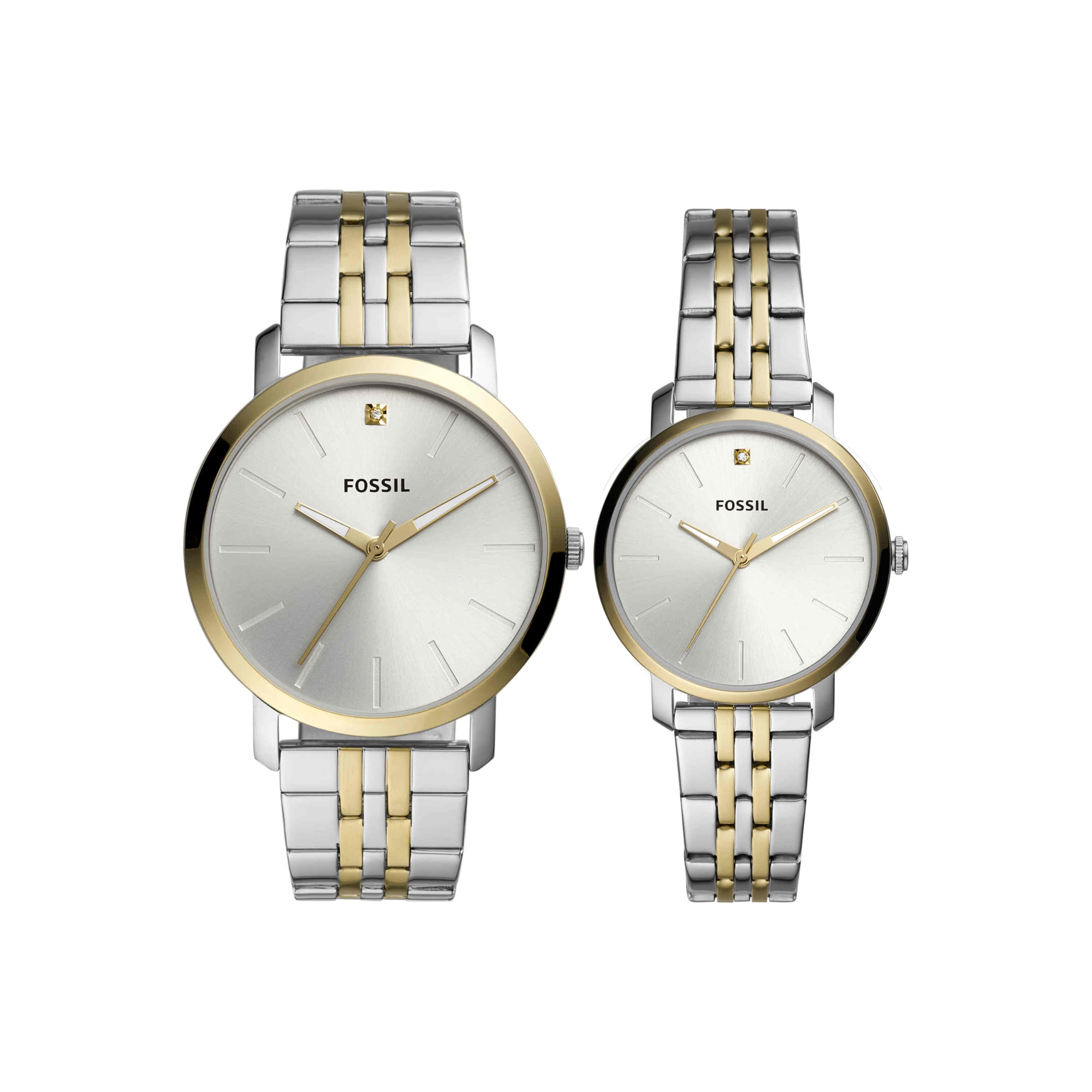 フォッシル His and Her Lux Luther Three-Hand Two-Tone Stainless Steel Watch Gift Set 送料無料