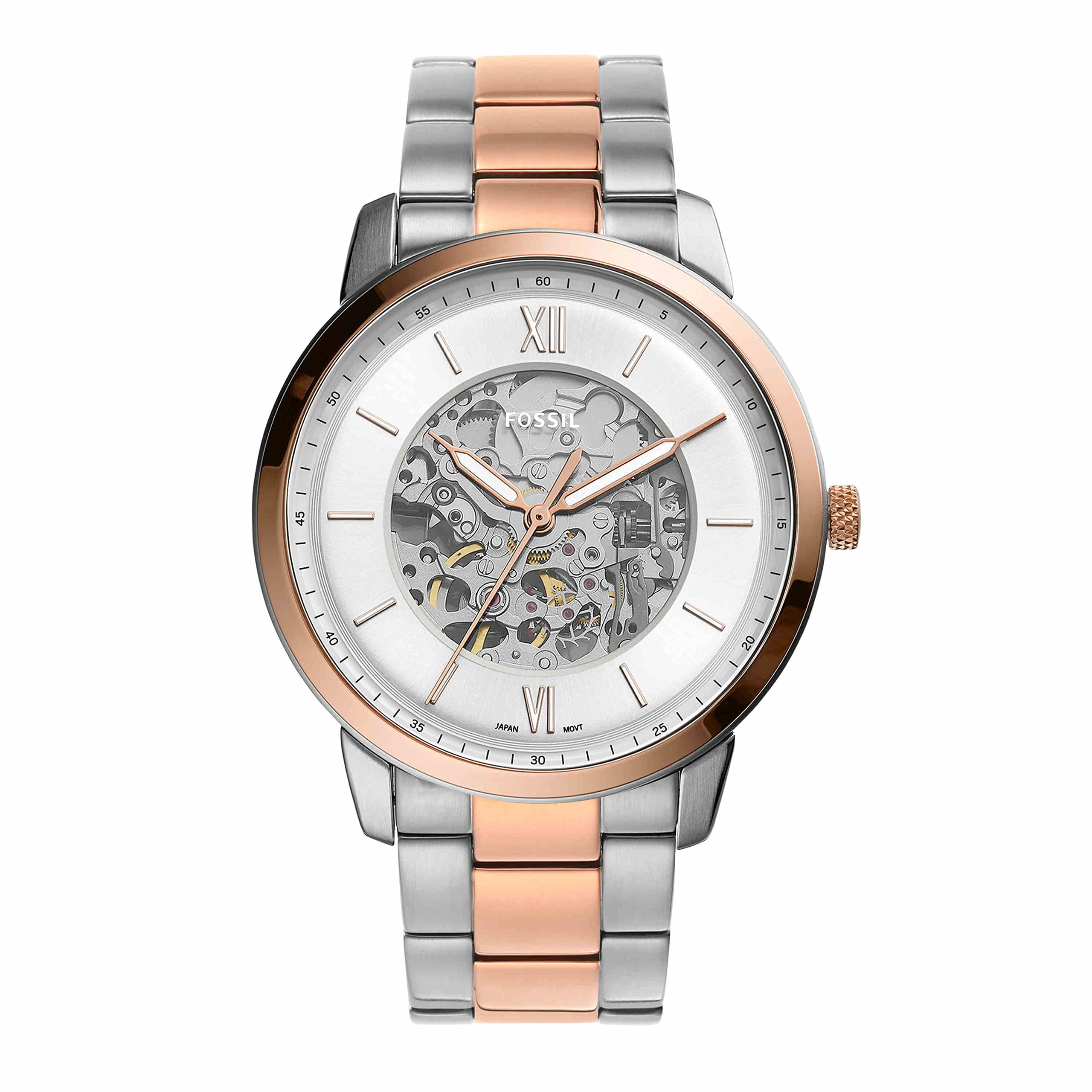 フォッシル Fossil Mens Neutra Automatic Stainless Steel Three-Hand Skeleton Watch Color Rose GoldSilver Model ME31