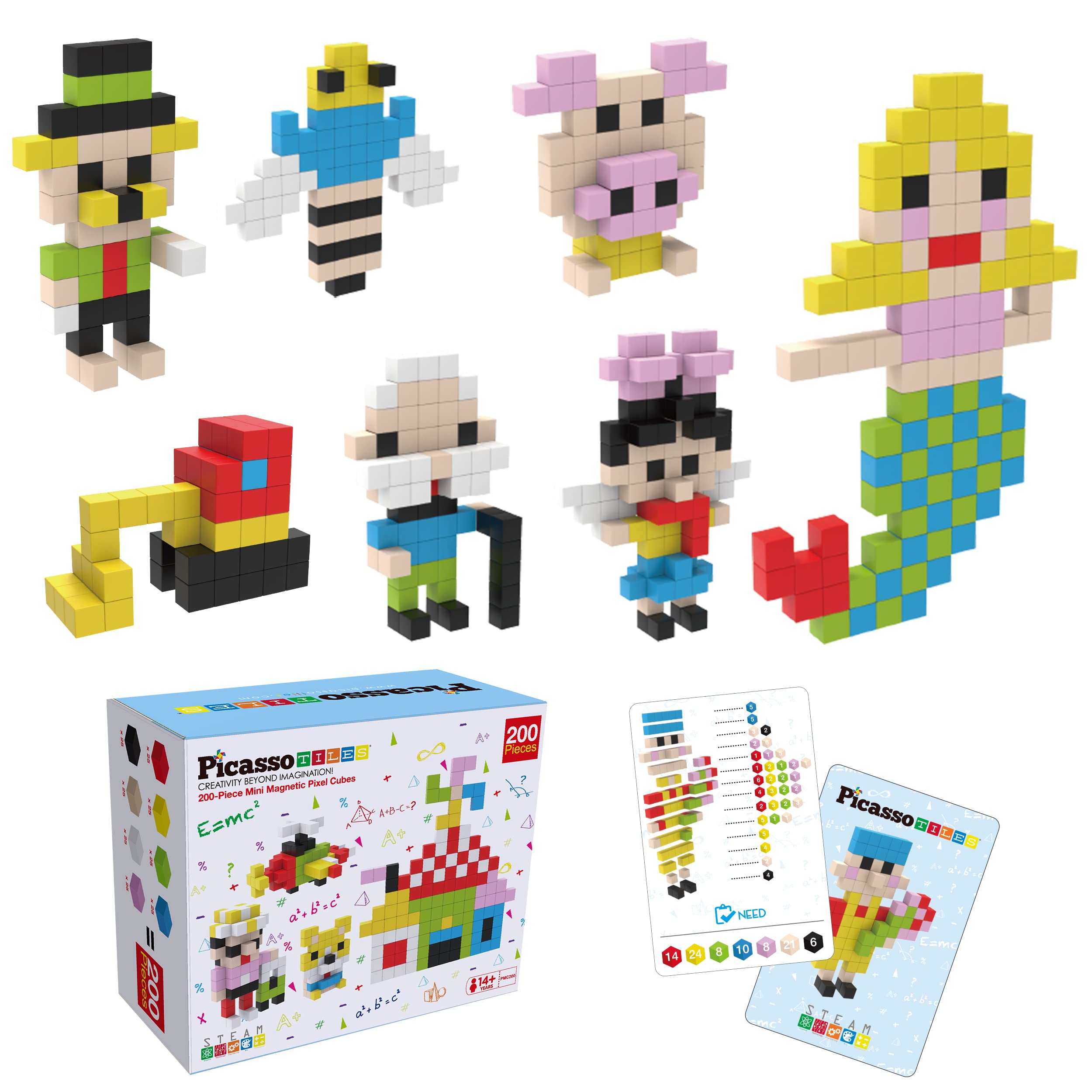 PicassoTiles 0.5 Pixel Magnetic Puzzle Cube 200 Piece Mix Match Cubes Sensory Toys STEAM Education Learning Building Blo