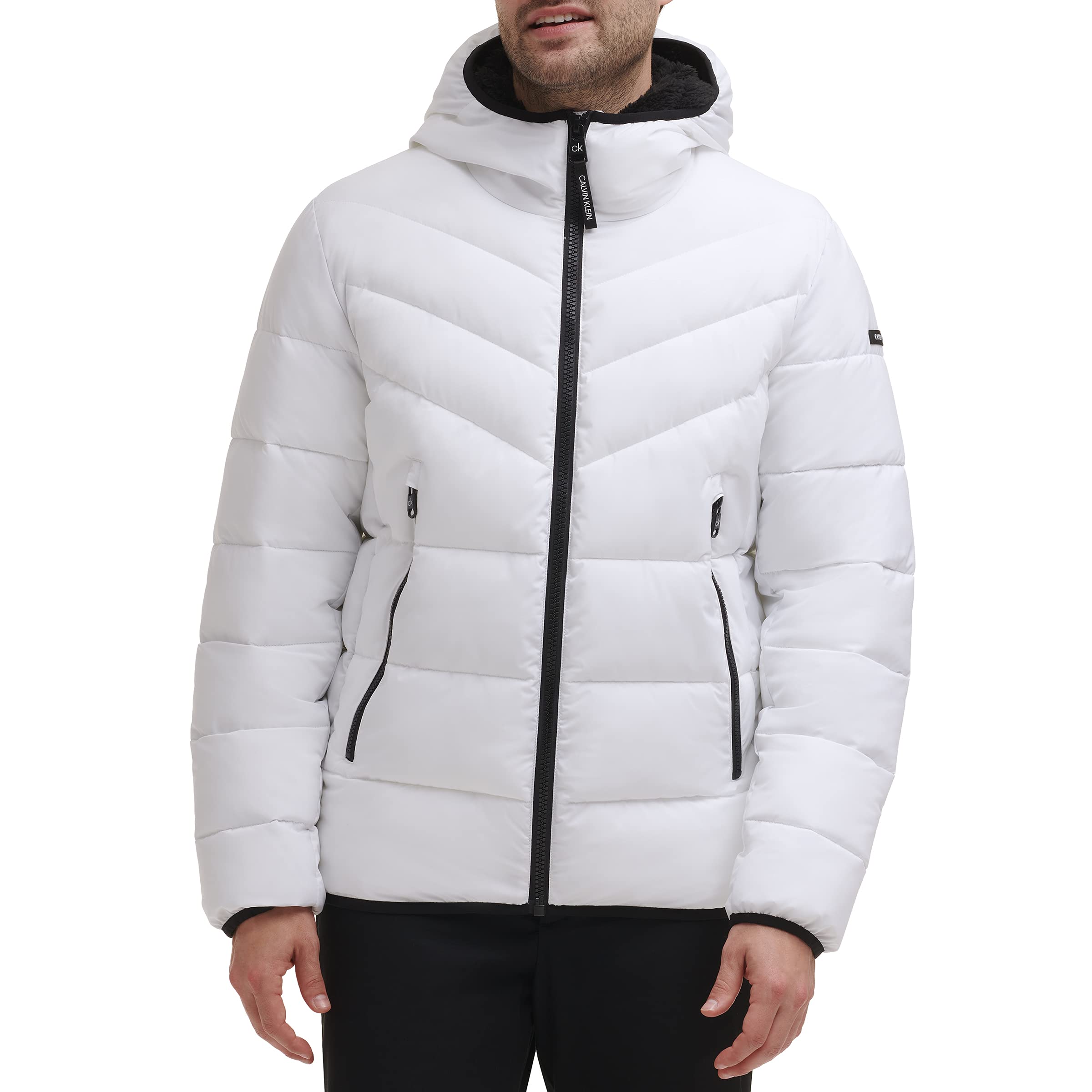 カルバンクライン Calvin Klein Mens Hooded Stretch Jacket White Medium 送料無料