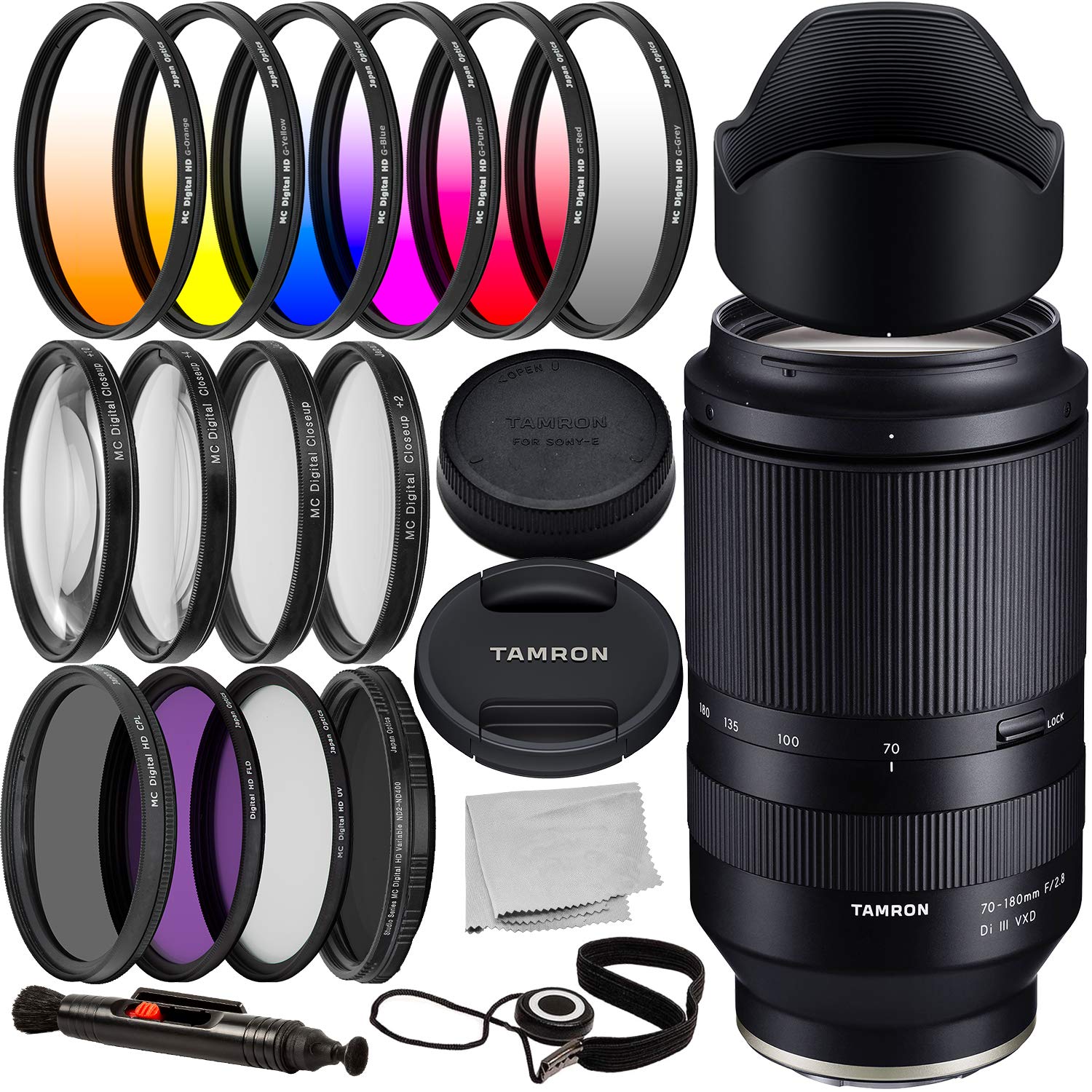タムロン Tamron 70-180mm f2.8 Di III VXD Lens with Essential Accessory Bundle - Includes 6PC Gradual Color Filter Kit