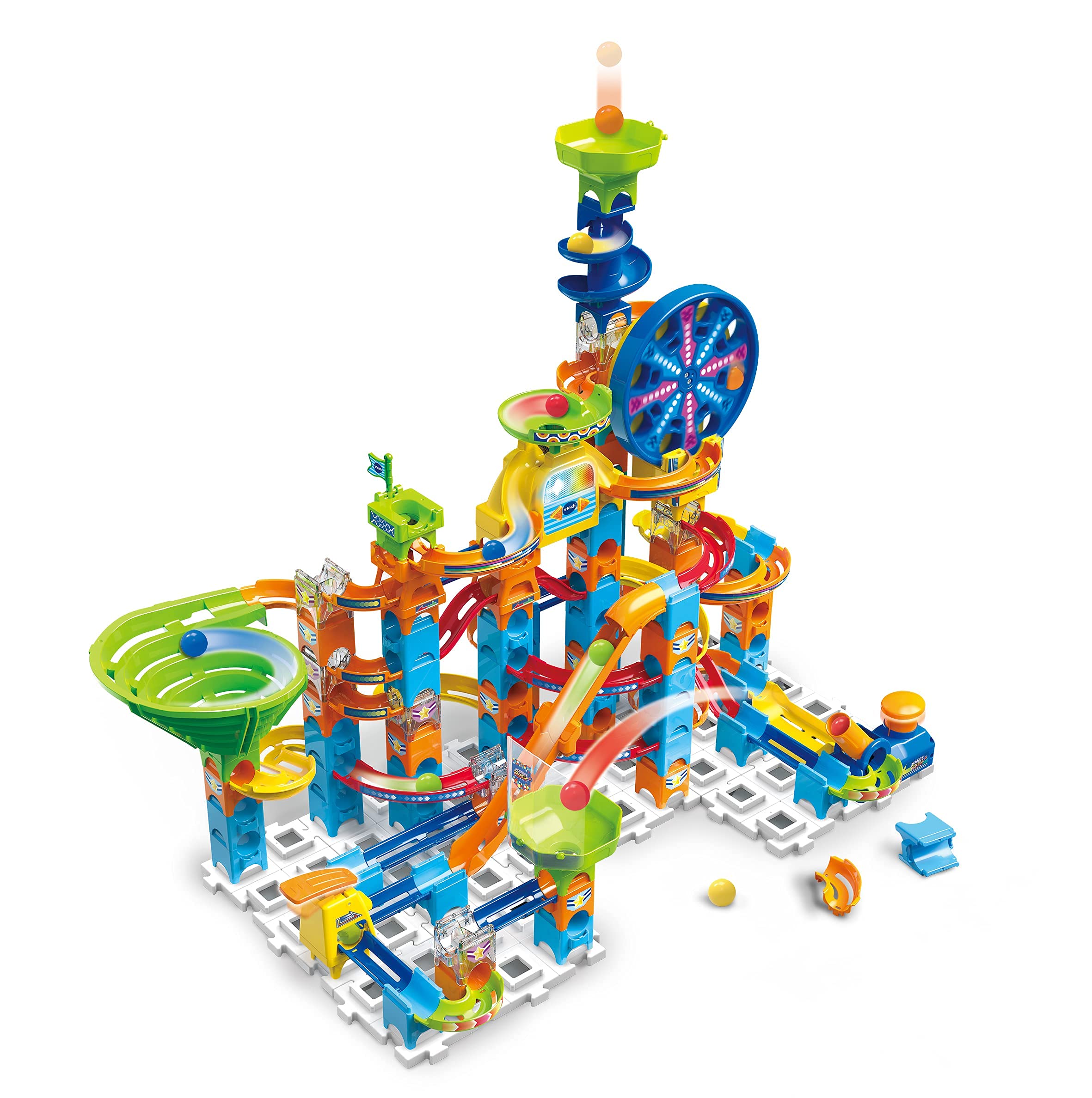VTech Marble Rush Adventure Set Construction Toys for Kids with 10 Marbles and 128 Building Pieces Electronic Track Set for