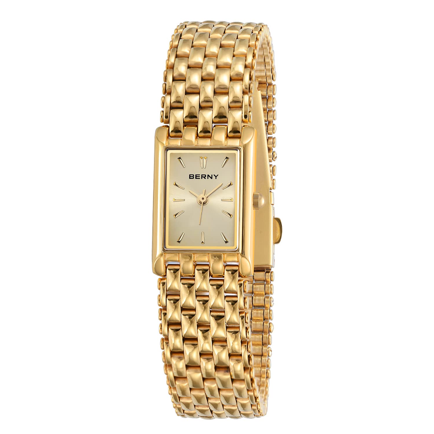BERNY Gold Watches for Women Ladies Wrist Quartz Watches Stainless Steel Band Womens Gold Watch Small Luxury Casual Fashion B