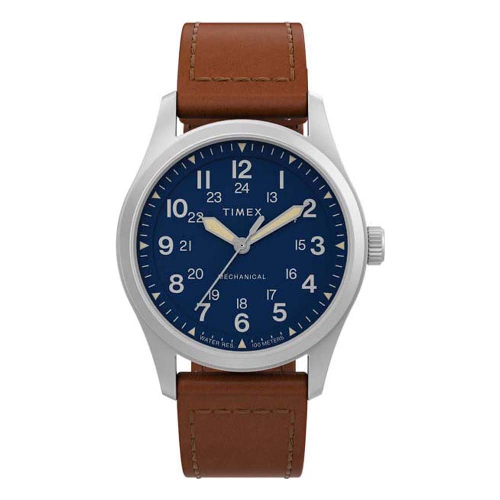 タイメックス Timex Mens Expedition North Field Post Mechanical 38mm Watch Blue Dial Stainless Steel Case with Brow