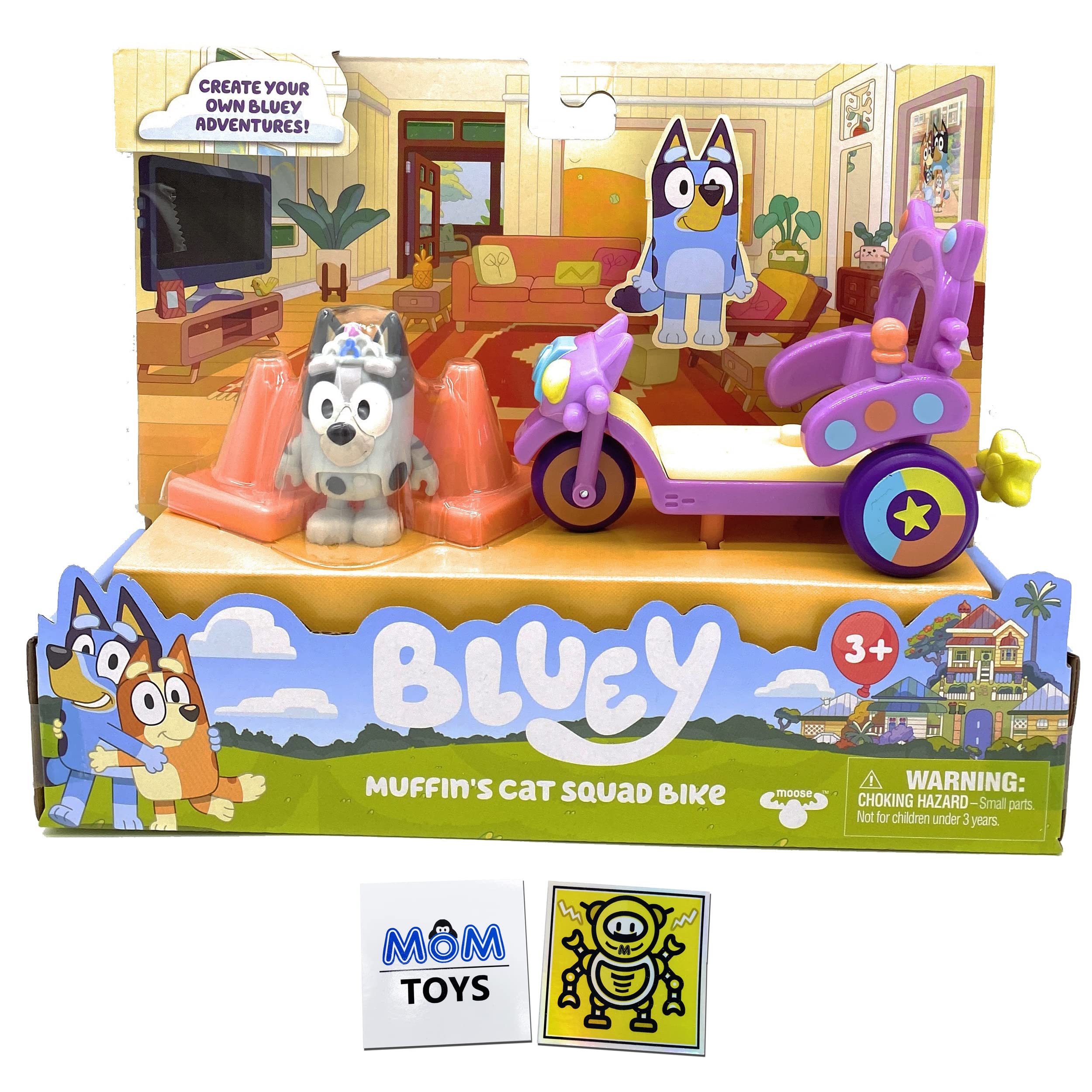 MOTIONRUSH Bluey Toys Vehicle Muffin Cat Squad 3 Wheel Bike and 2.5 Muffin Articulated Figure - Bicycle Bundle with 2 My Out