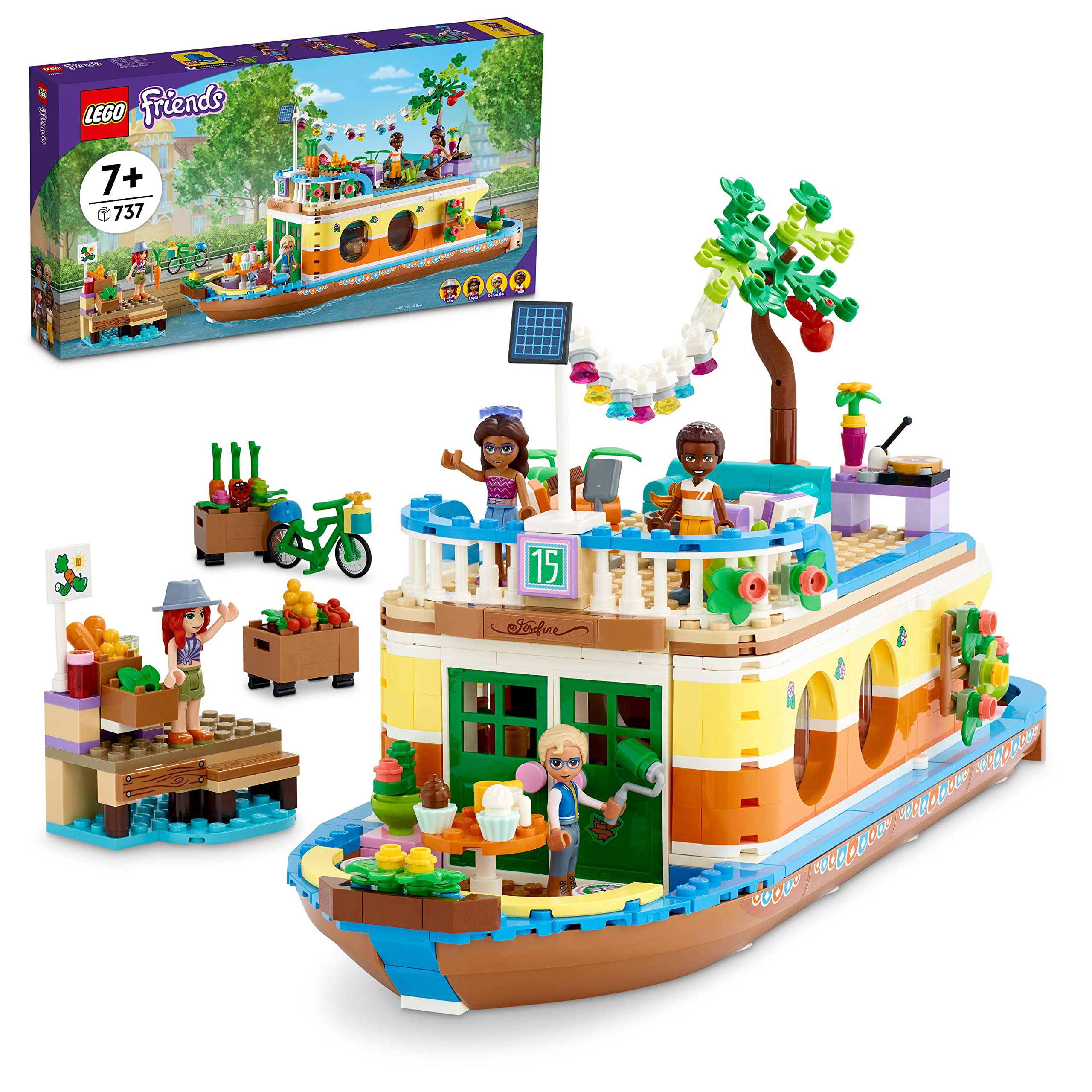 レゴ LEGO 41702 Friends The Barge Boat Toy for Children from 7 Years with Garden 4 Mini Dolls Animal Figurines Nature Se