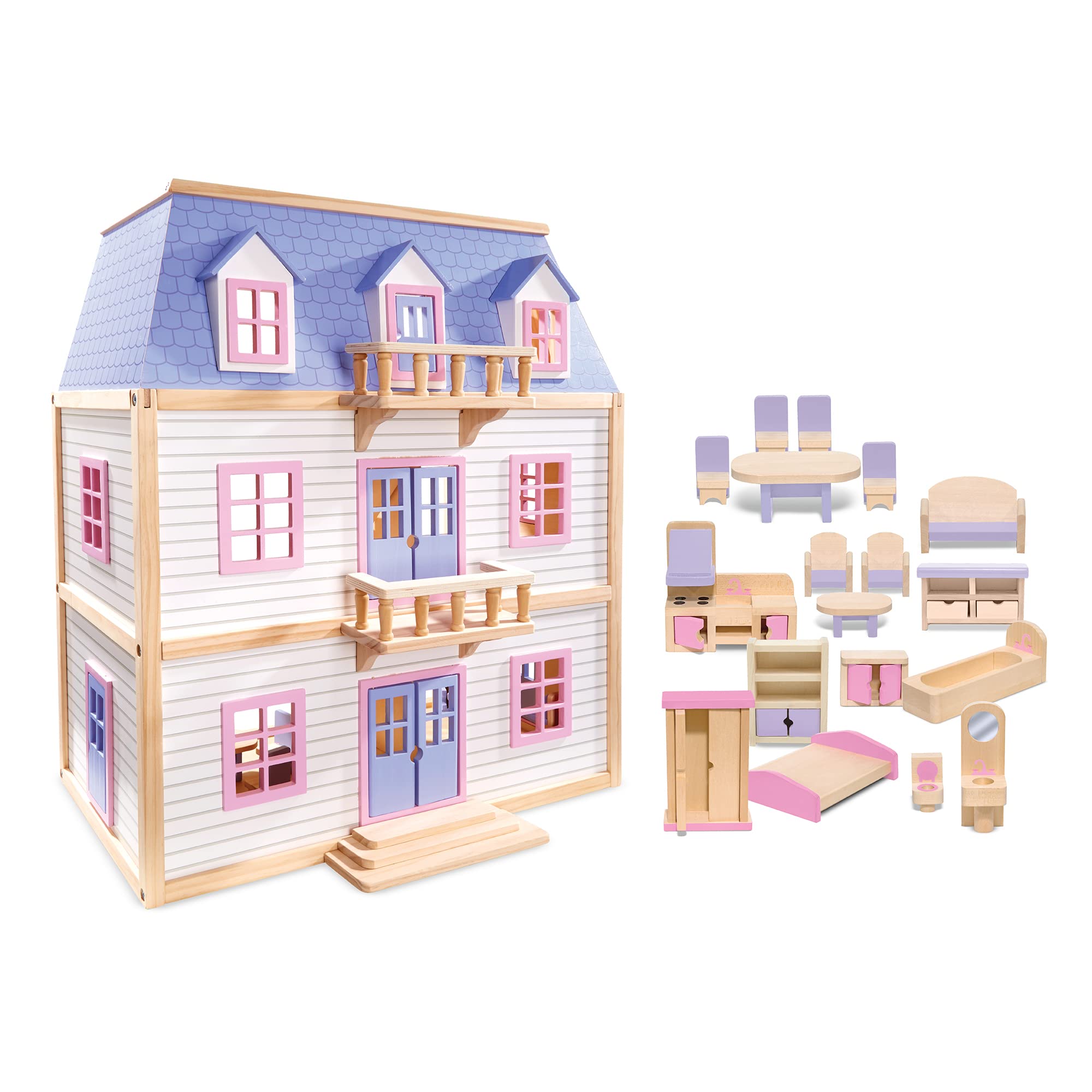 Melissa Doug Wooden Multi-Level Dollhouse SIOC - Wooden Multi-Story Pretend Play Dollhouse For Kids 送料無料