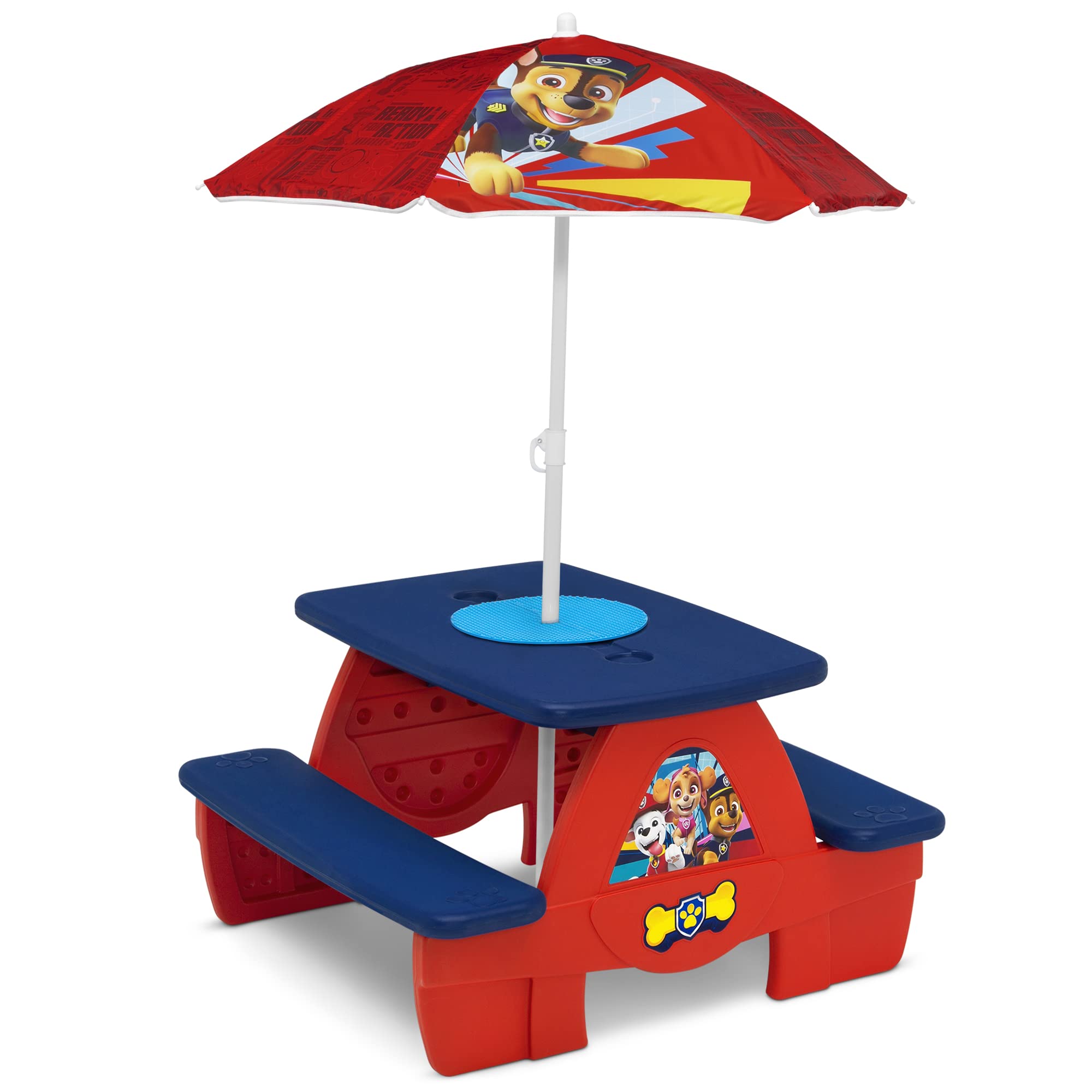 Delta 子供用 4人掛けアクティビティ ピクニックテーブル 傘とレゴ対応 卓上 パウパトロール