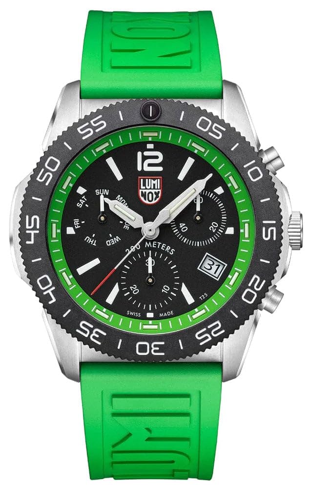 ルミノックス Luminox - Pacific Diver Chronograph XS.3157.NF - Mens Watch 44mm - BlackGreen Dial - Green Rubber Strap -