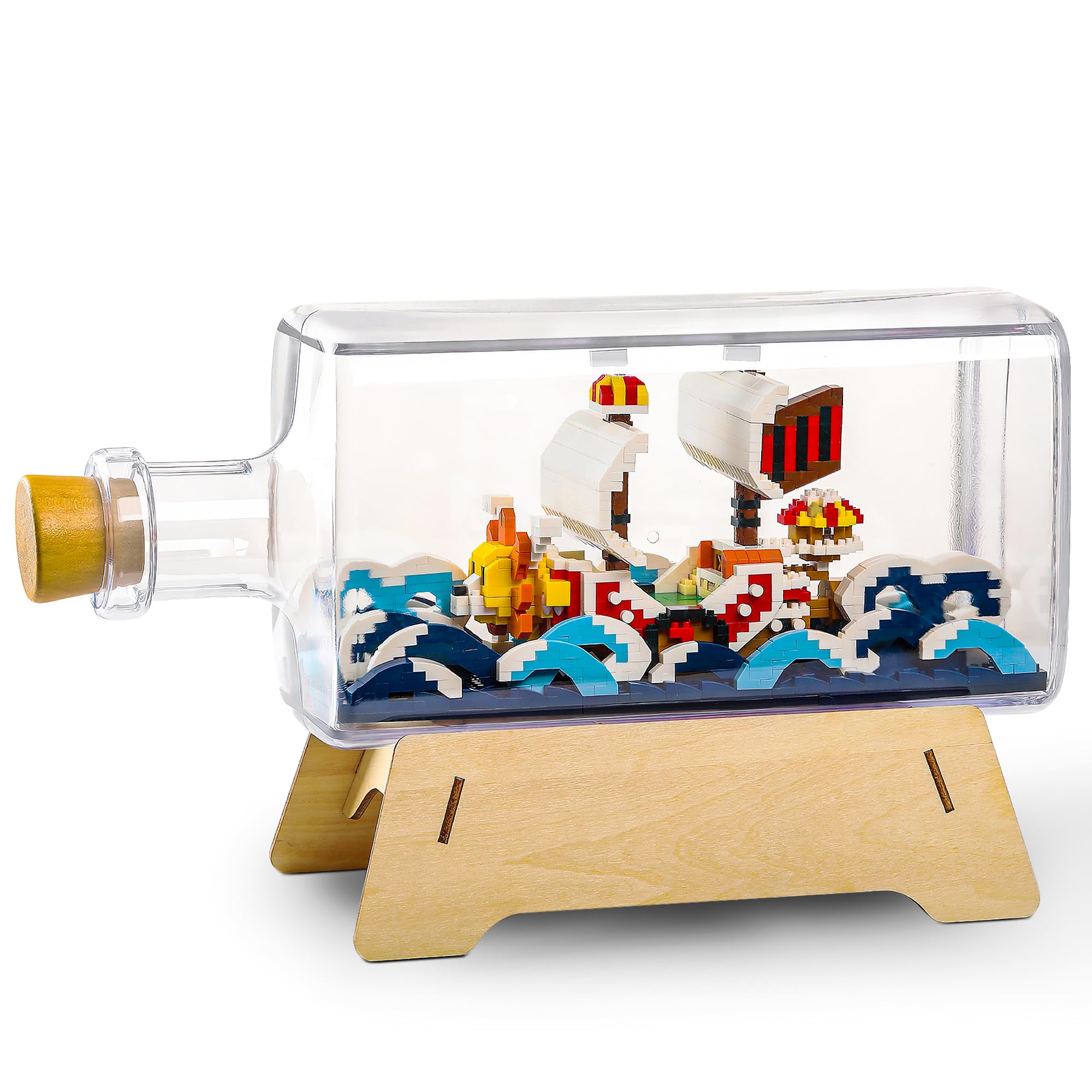 HI-REEKE Thousand Sunny Ship in a Bottle Micro Building Blocks Set Anime Piece One Pirate Mini Bricks Boat Model Battleship