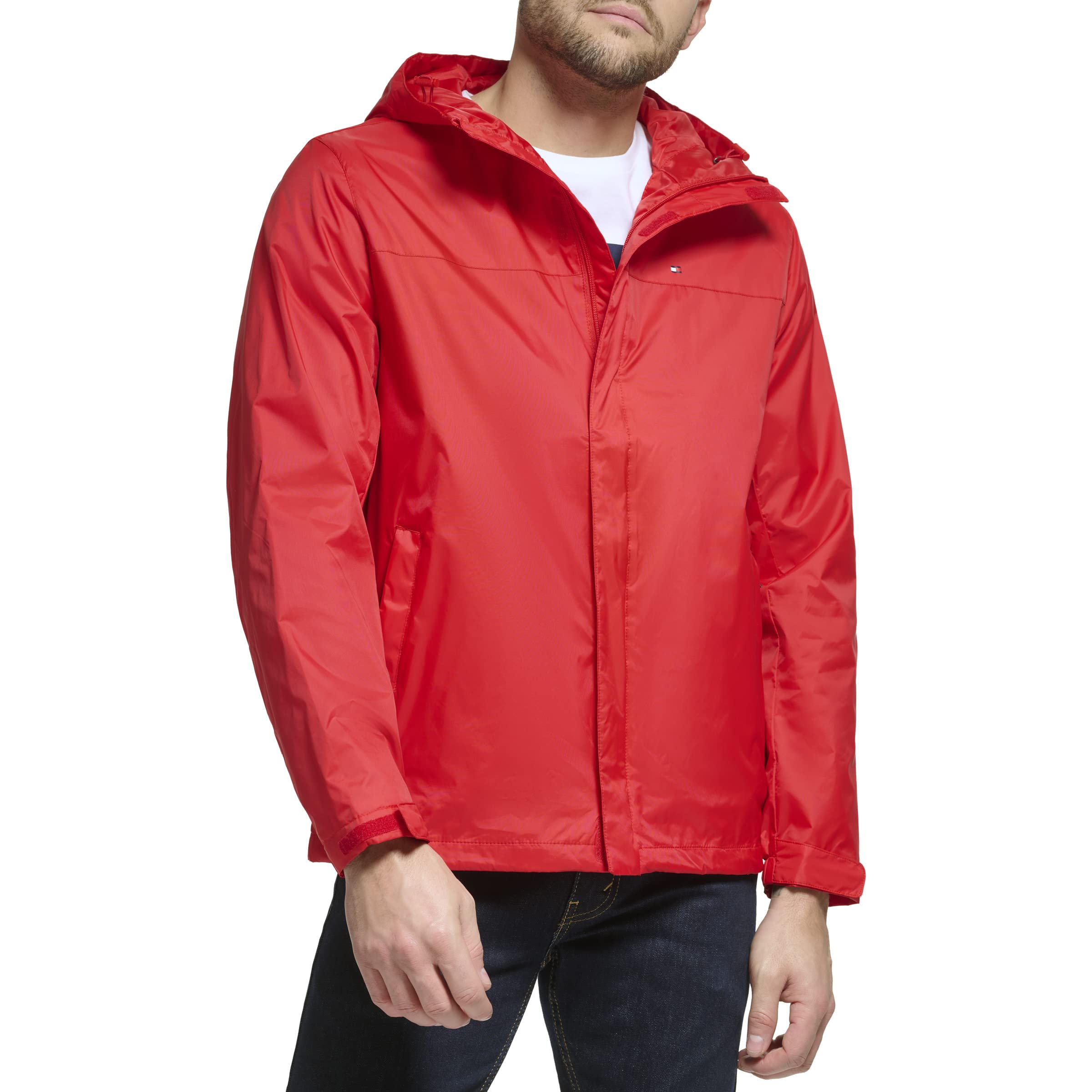 トミー ヒルフィガー Tommy Hilfiger Mens Lightweight Breathable Waterproof Hooded Jacket Mars Red Medium 送料無