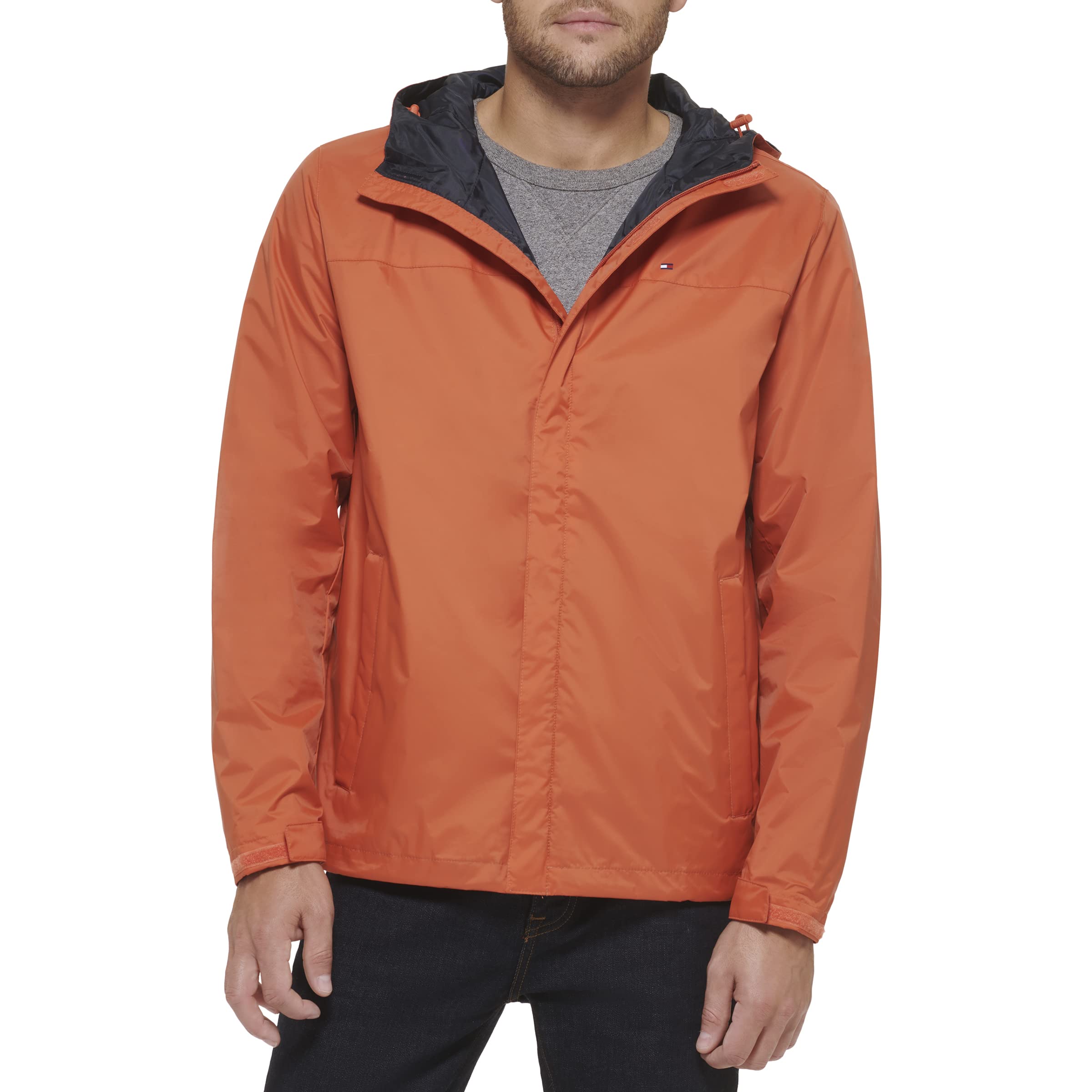 トミー ヒルフィガー Tommy Hilfiger Mens Lightweight Breathable Waterproof Hooded Jacket Burnt Orange 3X-Large 送