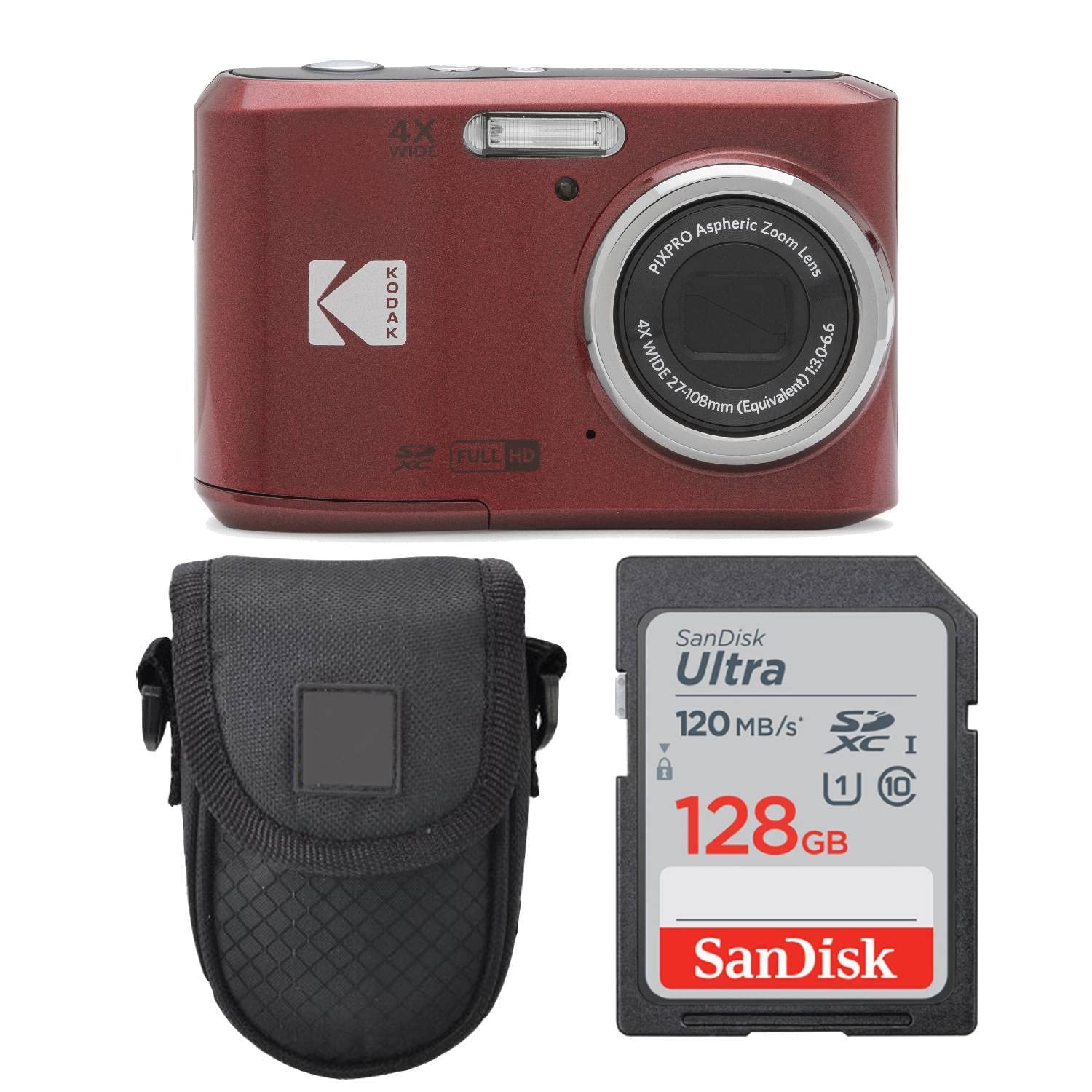 コダック Kodak PIXPRO FZ45 Digital Camera Point Shoot Camera Case Sandisk 128GB SDXC Memory Card 送料無料