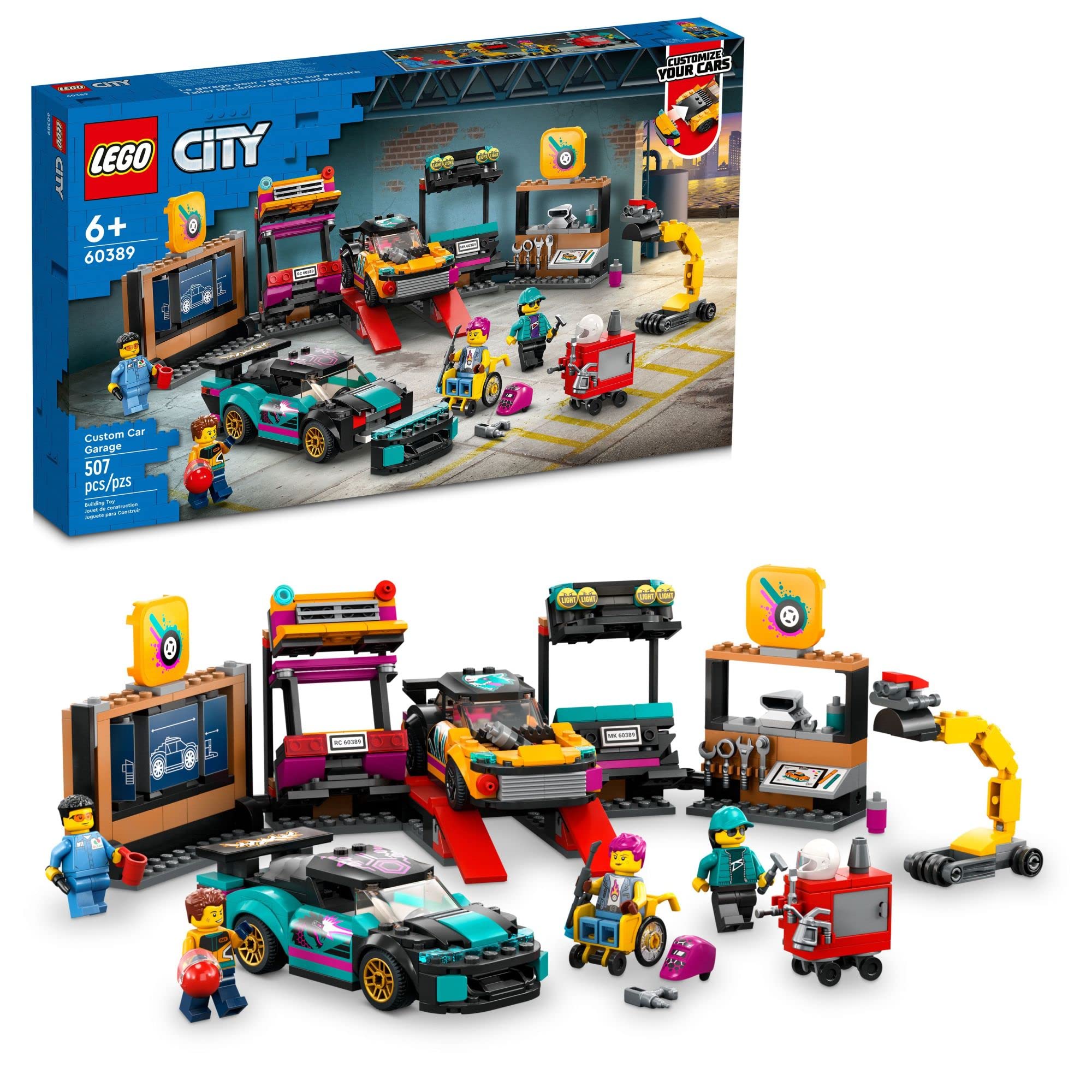 レゴ LEGO City Custom Car Garage 60389 Toy Garage Building Set with 2 Cutomizable Cars Pretend Play Mechanic Toy with 4 M