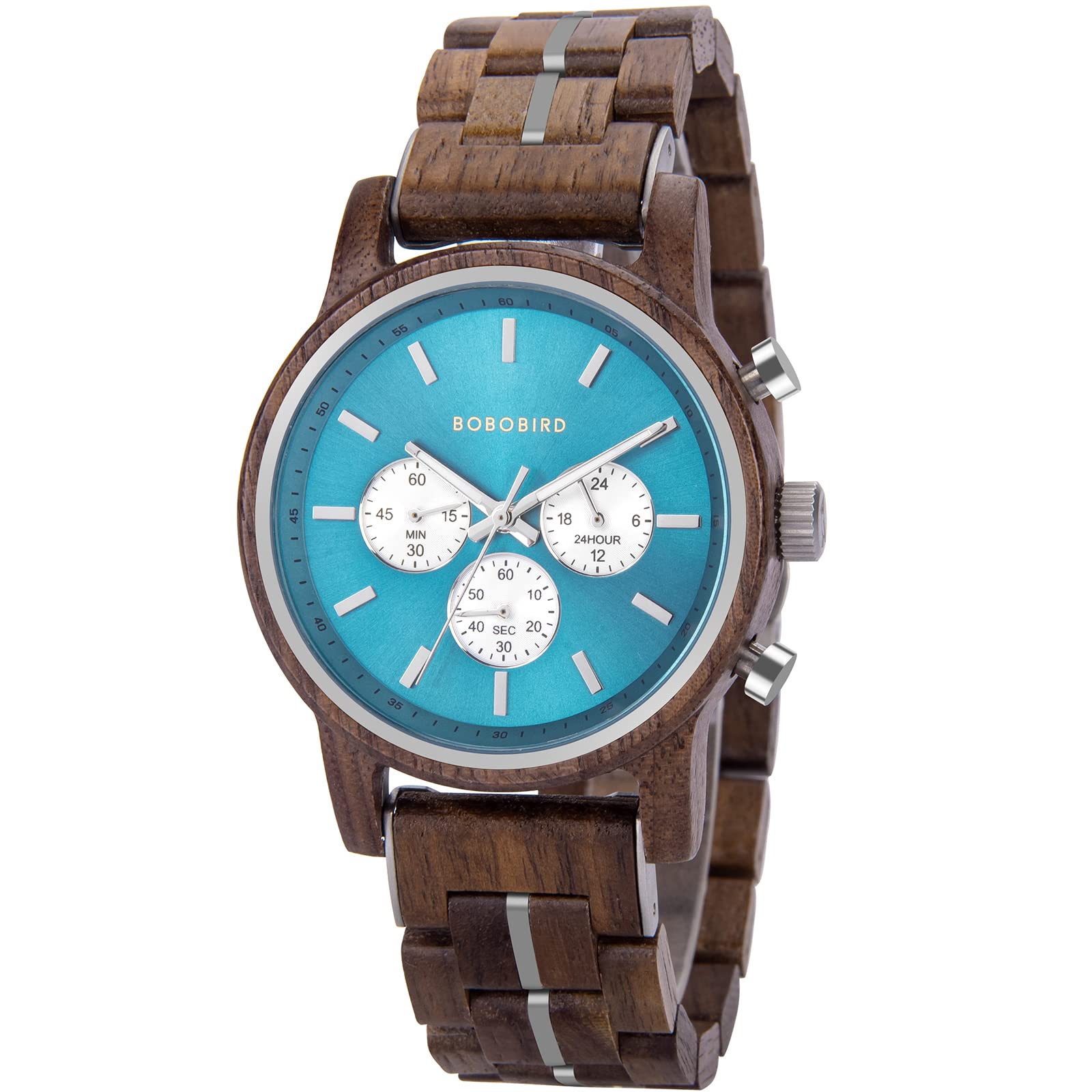 BOBO BIRD Mens Quartz Analog Watch Chronograph Wood Stainless Steel Watches Casual Fashion with Luminous Hands 送料無