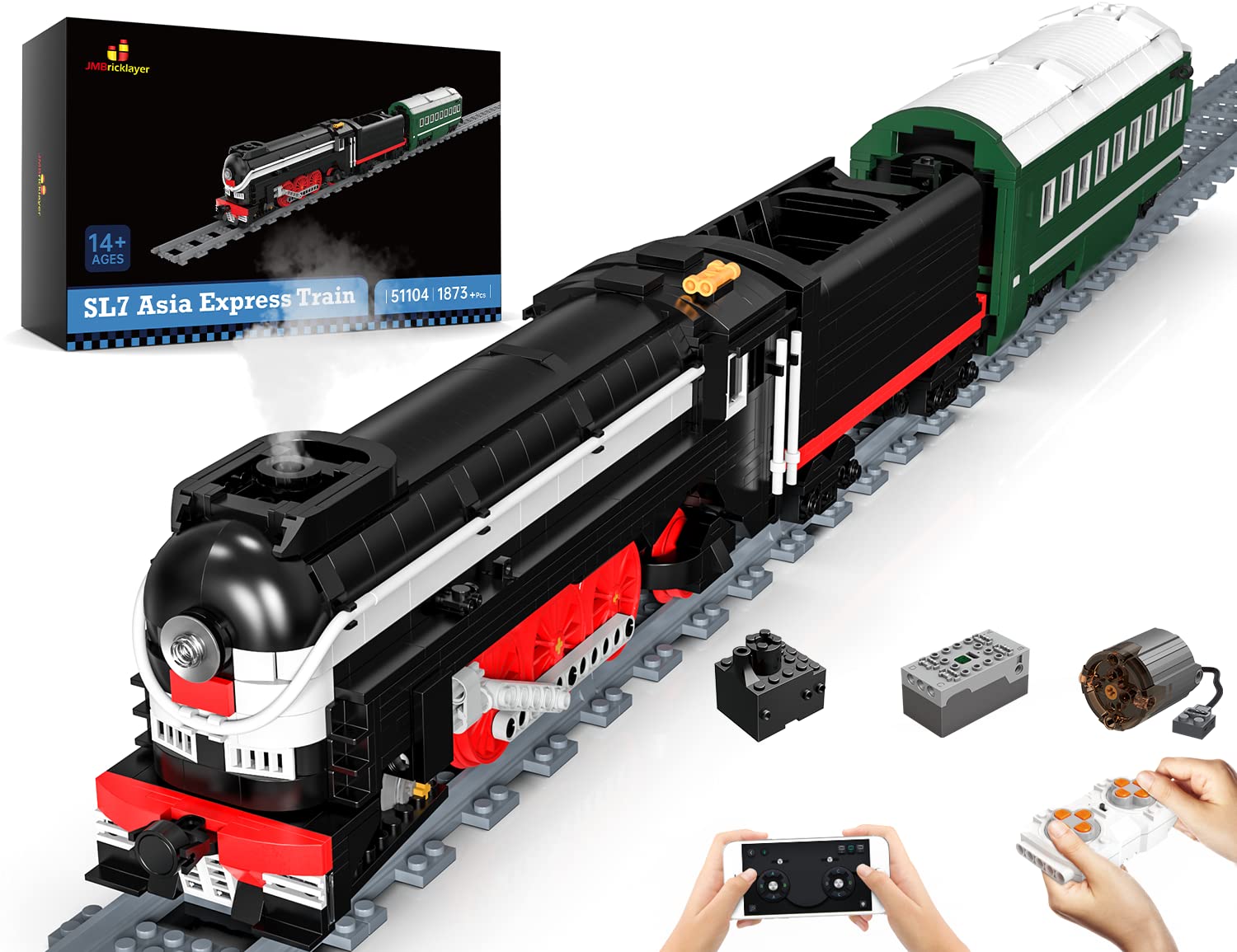 JMBricklayer SL Express Steam Train Building Block Kit RC Train Model Kit Construction Locomotive Toy Scale Model Train wit