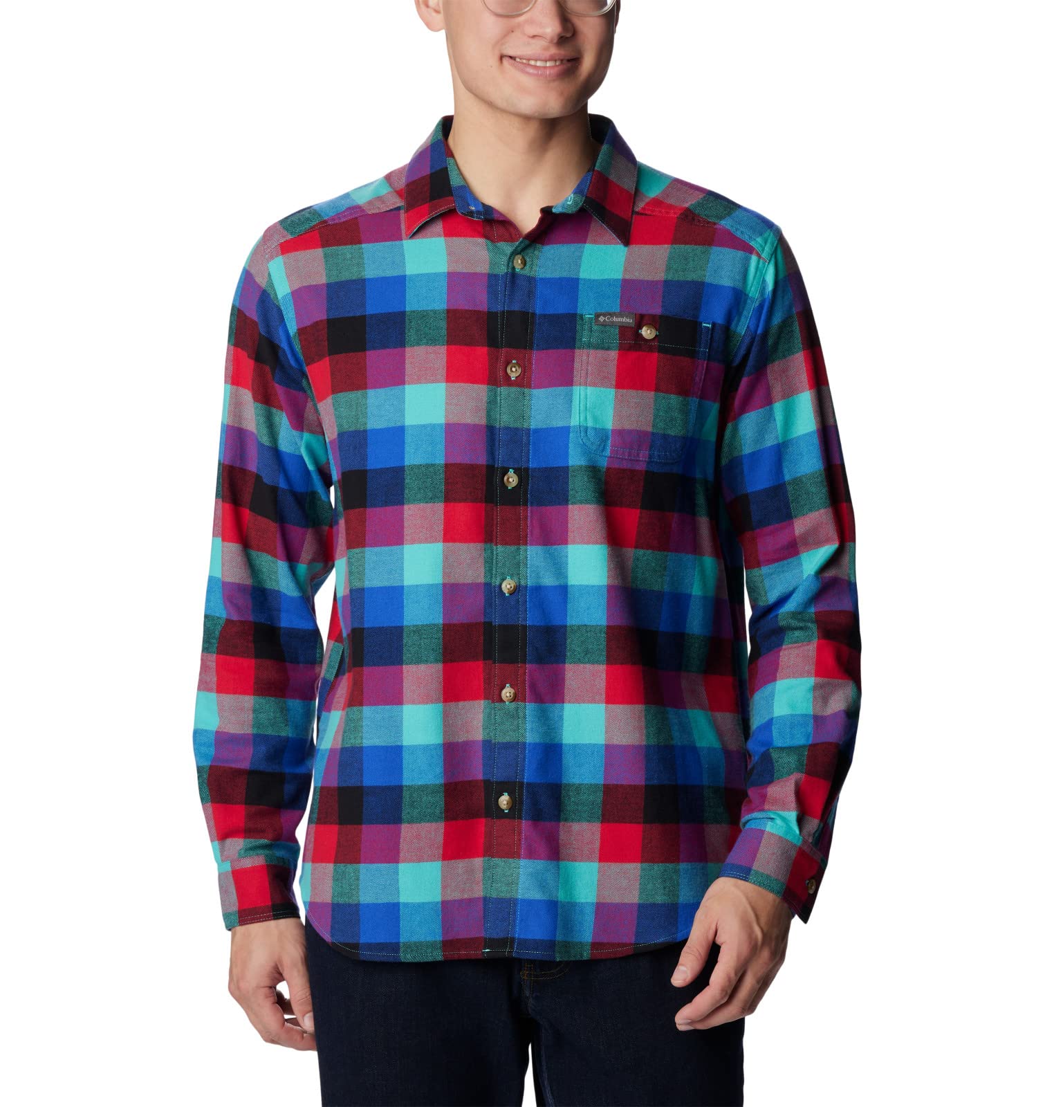 コロンビア Columbia Mens Cornell Woods Flannel Long Sleeve Shirt Bright Aqua Buffalo Check Medium 送料無料