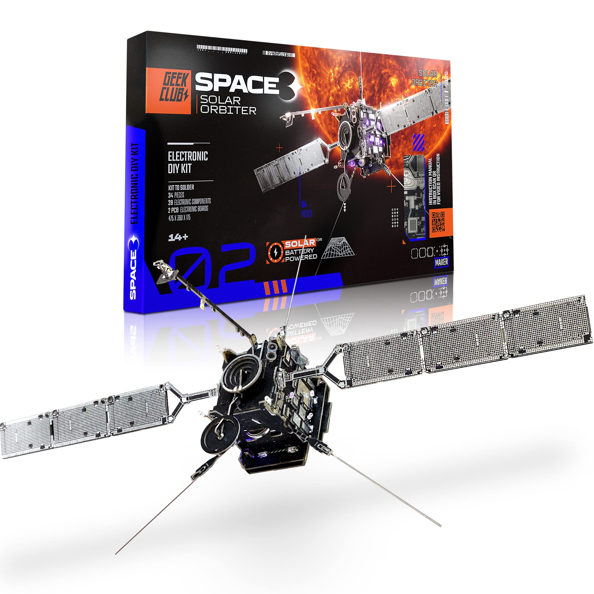 Geeek Club Space O DIY Engineering Kit - Solar Orbiter Model Building Kit - Solar-Powered Science Toy Kits - Educational STEM