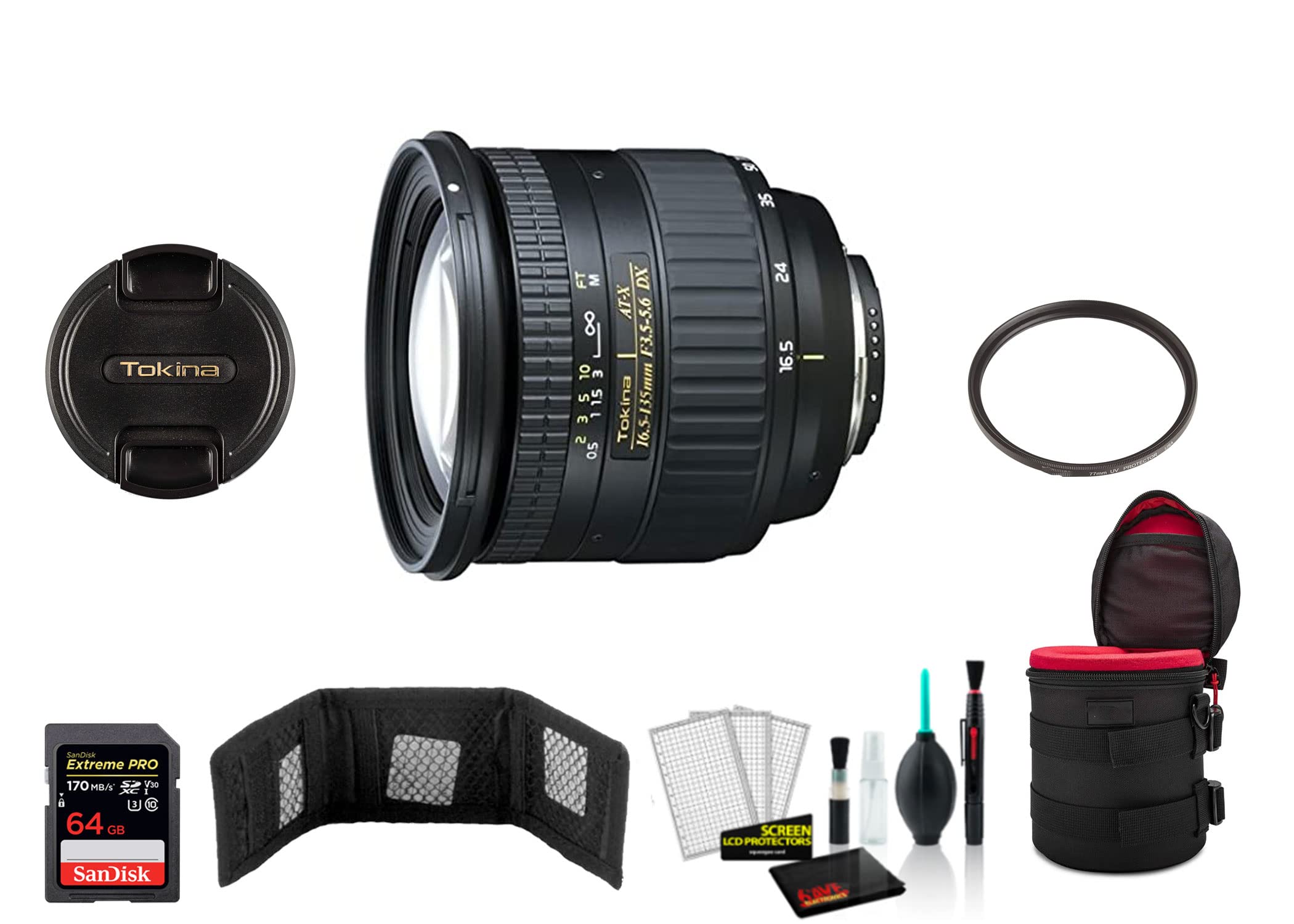 タムロン Tokina 16.5-135mm f3.5-5.6 AF DX II Telephoto Zoom Lens for Nikon Digital SLR Cameras - ATXAF635DXN - Bundle wi