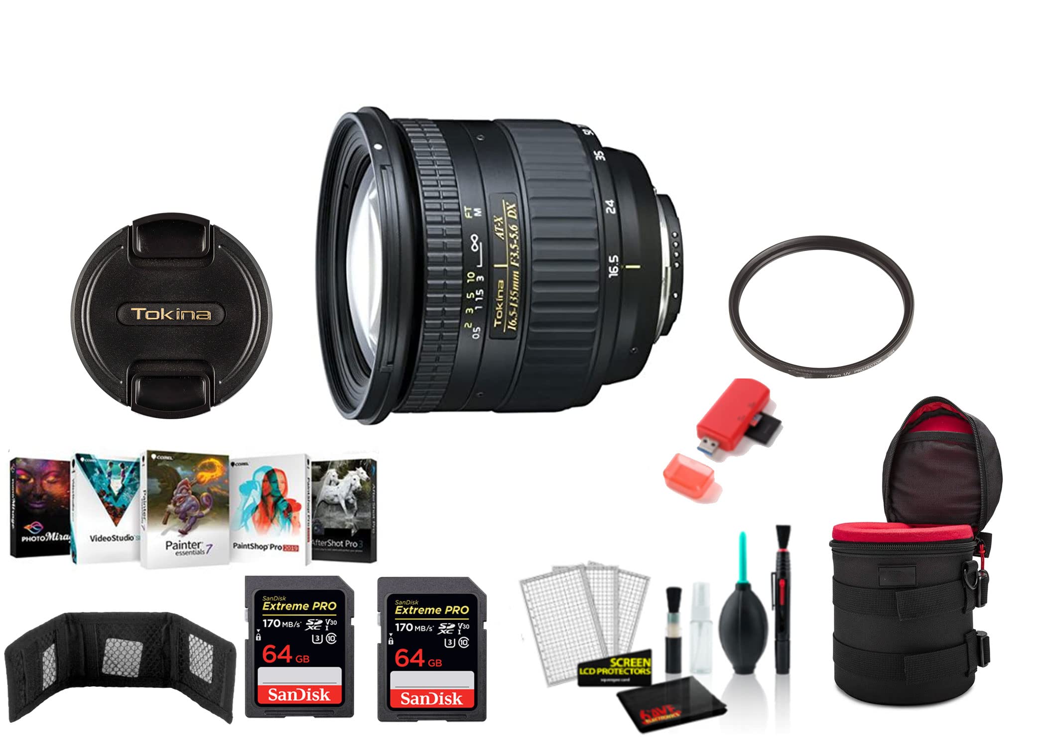 タムロン Tokina 16.5-135mm f3.5-5.6 AF DX II Telephoto Zoom Lens for Nikon Digital SLR Cameras - ATXAF635DXN - Bundle 2X