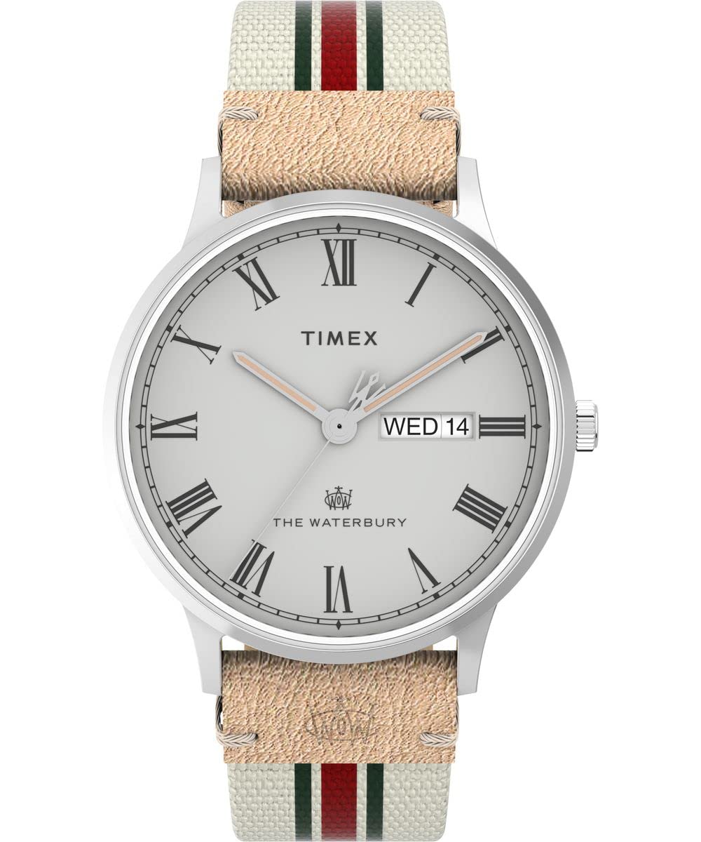 タイメックス Timex Mens Waterbury Classic 40mm Watch - White Strap Gray Dial Stainless Steel Case 送料無料