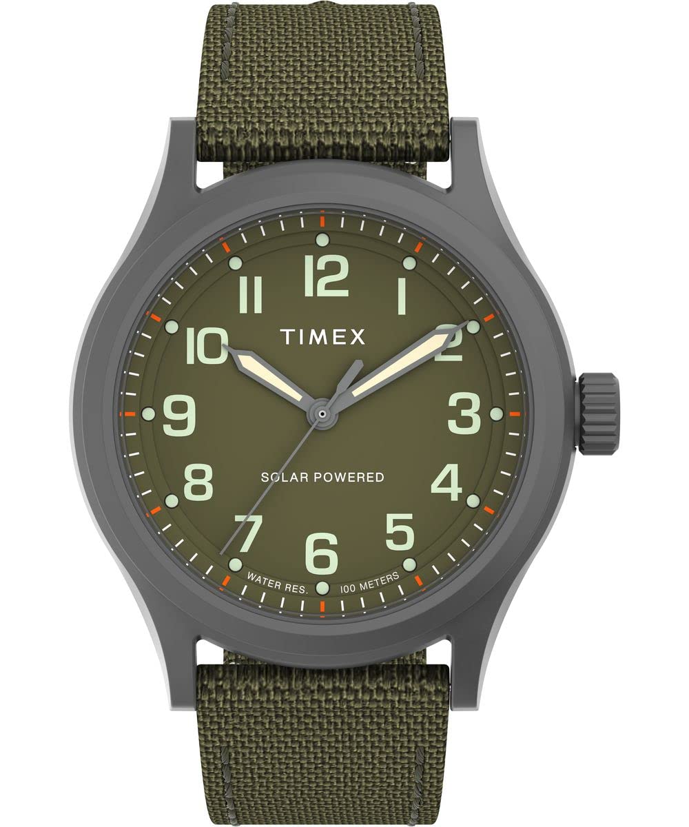 タイメックス Timex Mens Expedition North Sierra Solar 41mm Watch - Green Strap Green Dial Gunmetal Case 送料無料