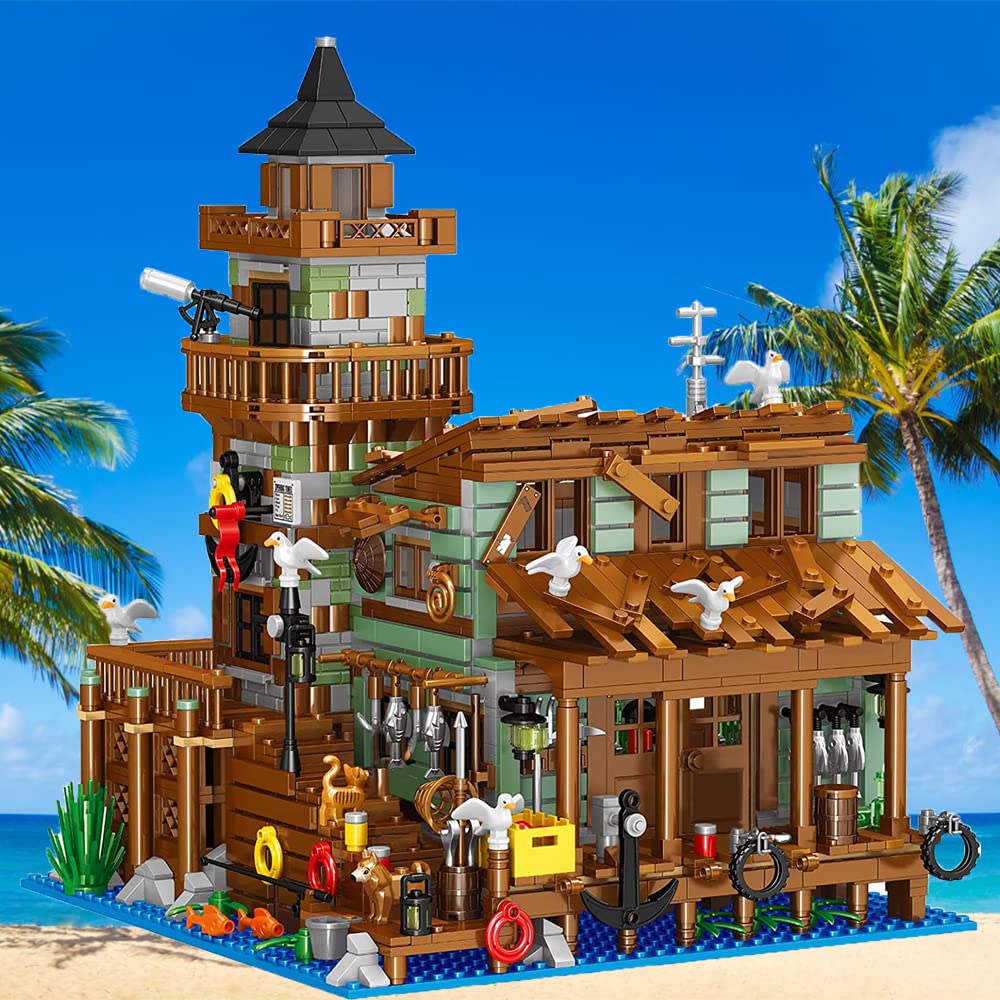 Uvini Adults Building Sets Mini Bricks Old Fishing Store Building Toy Ideas Creative Architecture Building Toys Villa Build