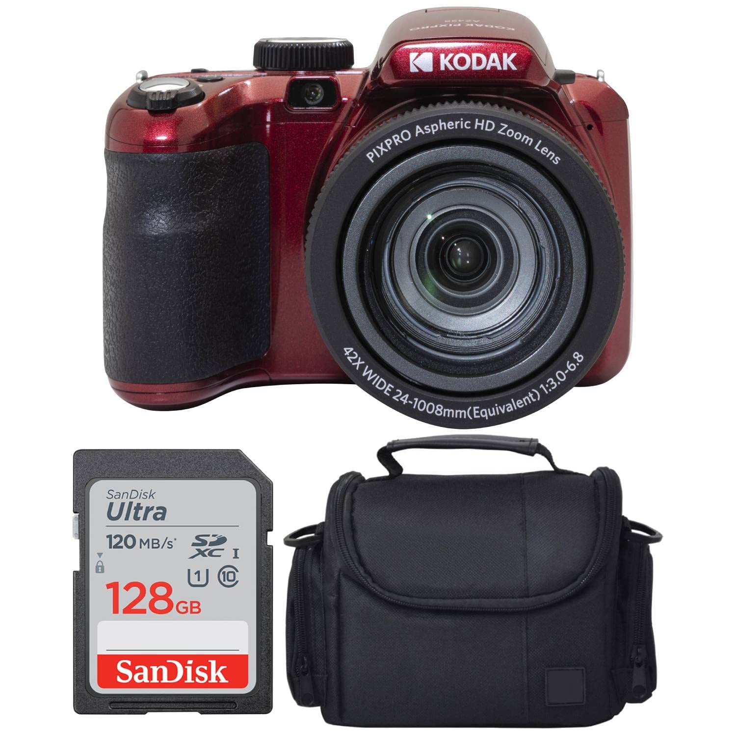 コダック Kodak PIXPRO AZ425 Digital Camera Camera Case 128GB Memory Card Red 送料無料