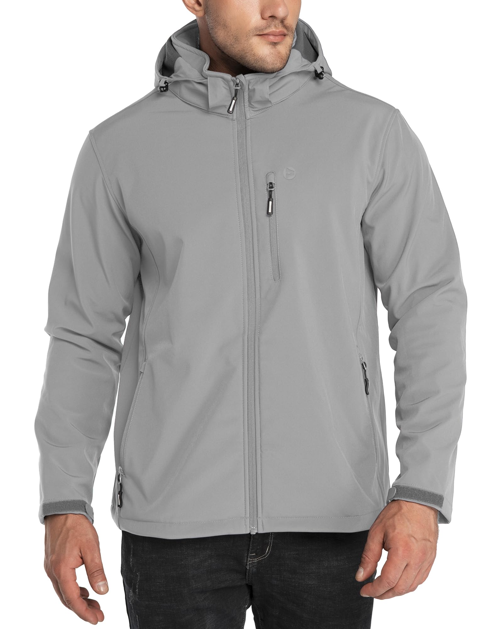 Outdoor Ventures Mens Lightweight Softshell Jacket Fleece Lined Hooded Water Resistant Winter Hiking Windbreaker Jackets 送