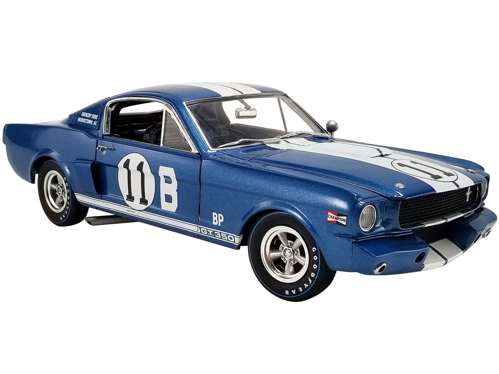 1965 Shelby GT 350R 11B Mark Donahue Blue Metallic with White Stripes Limited Edition to 600 Pieces Worldwide 118 Diecast M