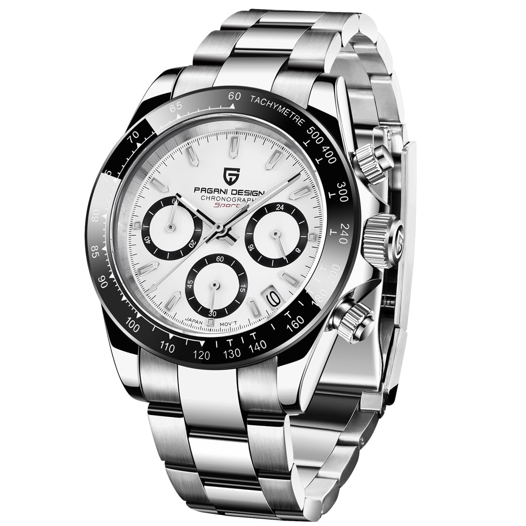 RollsTimi Luxury Mens Quartz Watch VK63 Japan Movement Stainless Steel Waterproof Wrist Watch Chronograph Sports Business