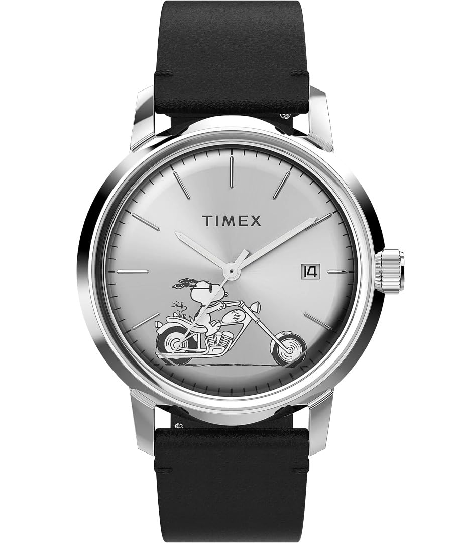 タイメックス Timex Marlin Automatic Snoopy Easy Rider 40mm Leather Strap Watch Silver 送料無料