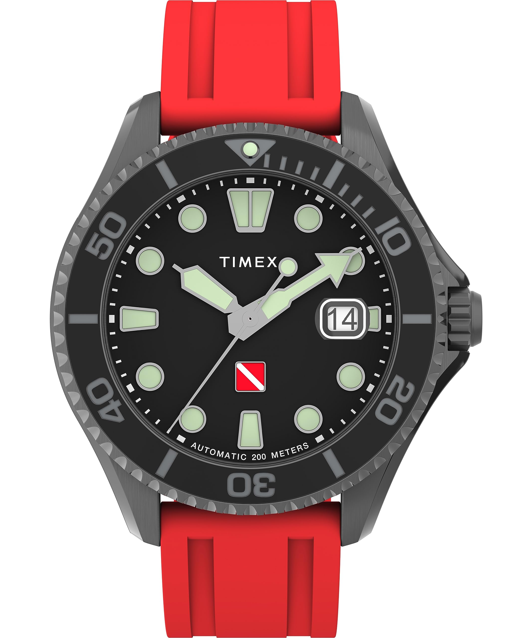 タイメックス Timex メンズ ディープウォーター 44mm 腕時計 - レッドストラップ ブラックダイ
