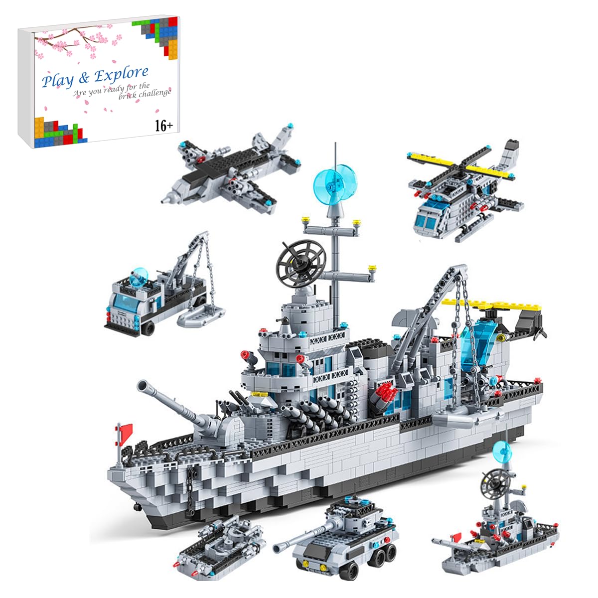 FULHOLPE Missile Destroyer Building Blocks Set 6 in 1 MOC Military Warship Model Bricks Battleship Construction Toy Compatib