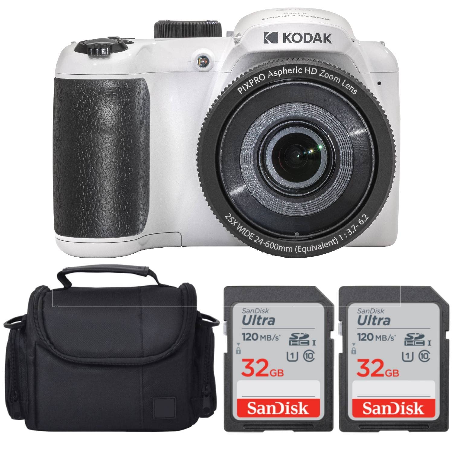 コダック Kodak PIXPRO AZ255 Digital Camera White Bundle with 32GB Ultra UHS-I SDHC Memory Card 2 Case 4 Items 送