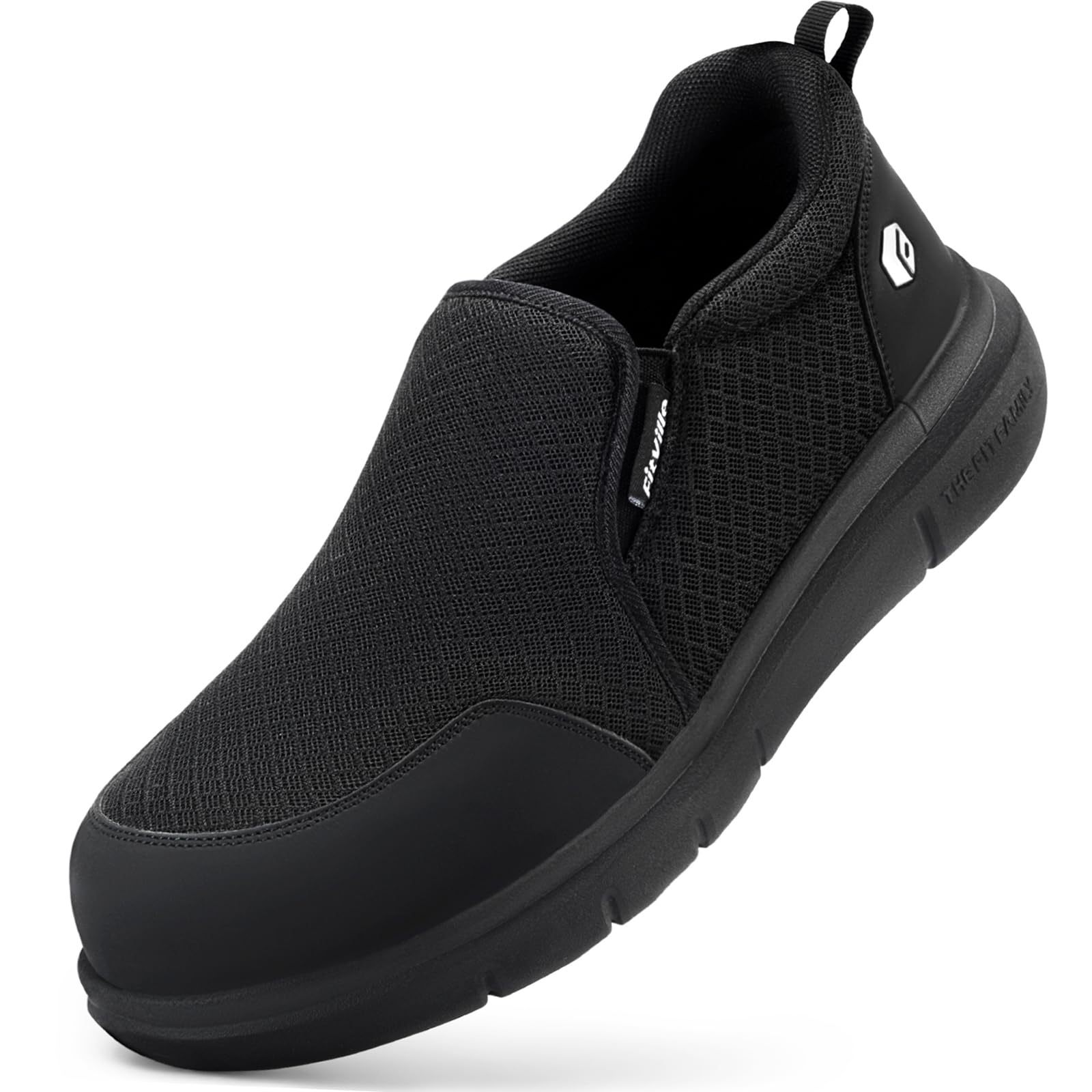 FitVille Slip on Steel Toe Shoes Men Extra Wide Composite Toe Work Shoes for Men Puncture Proof Size 8 X-Wide Black 送料
