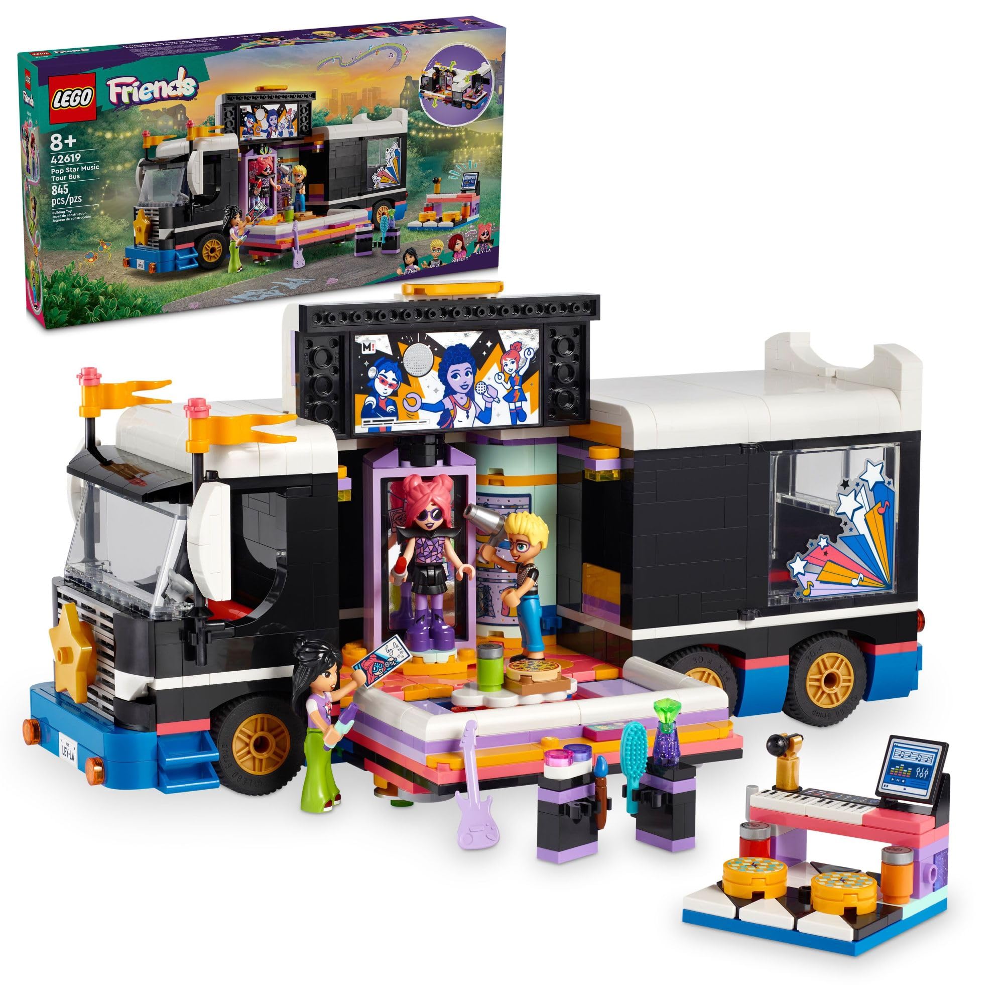 レゴ LEGO Friends Pop Star Music Tour Bus Play Together Toy Social-Emotional Musical Toy with 4 Mini-Doll Characters T