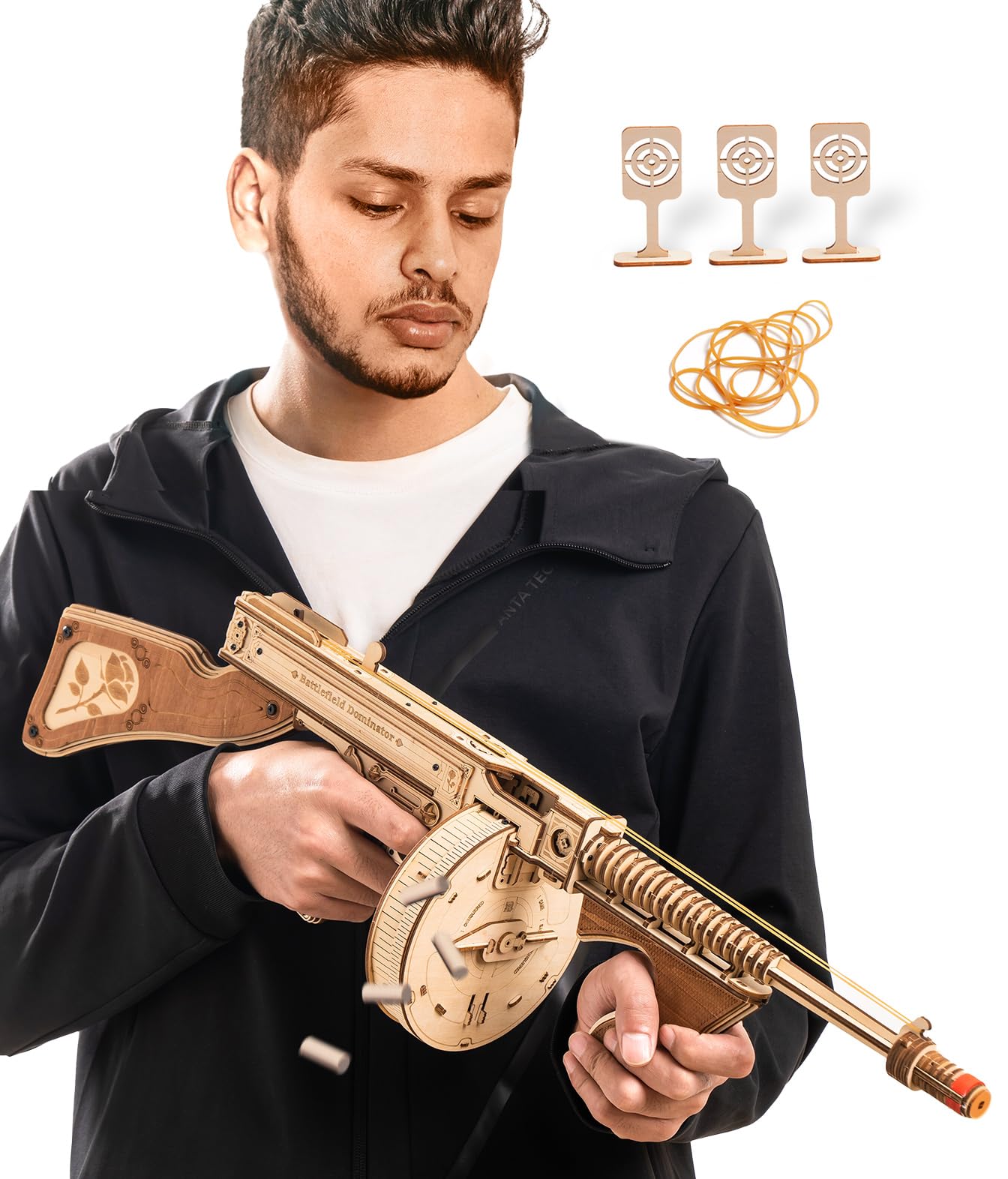 ROKR 3D Wooden Puzzles for Adults-Rubber Band Toy Tommy Gun-Model Kits to Build for Adults-Wood Puzzles Adult-Hobbies for Men