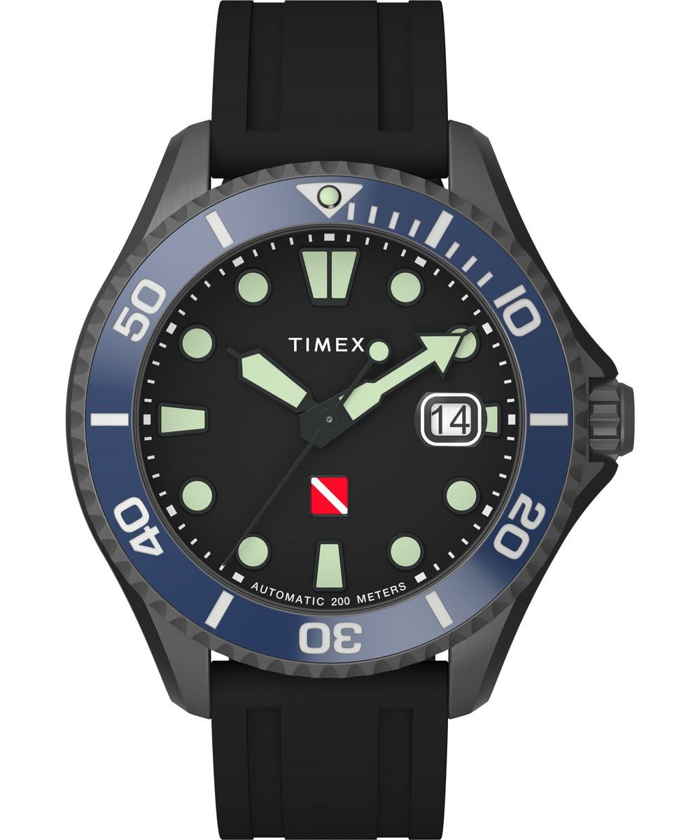 タイメックス Timex Automatic Men Analogue Watch with a Rubber Strap Tiburn Black TW2W21100 送料無料