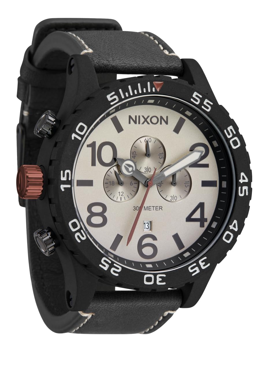 ニクソン NIXON 51-30 Chrono Leather A1392 - BlackPumiceCharcoal - 300m Water Resistant Mens Analog Fashion Watch 51mm