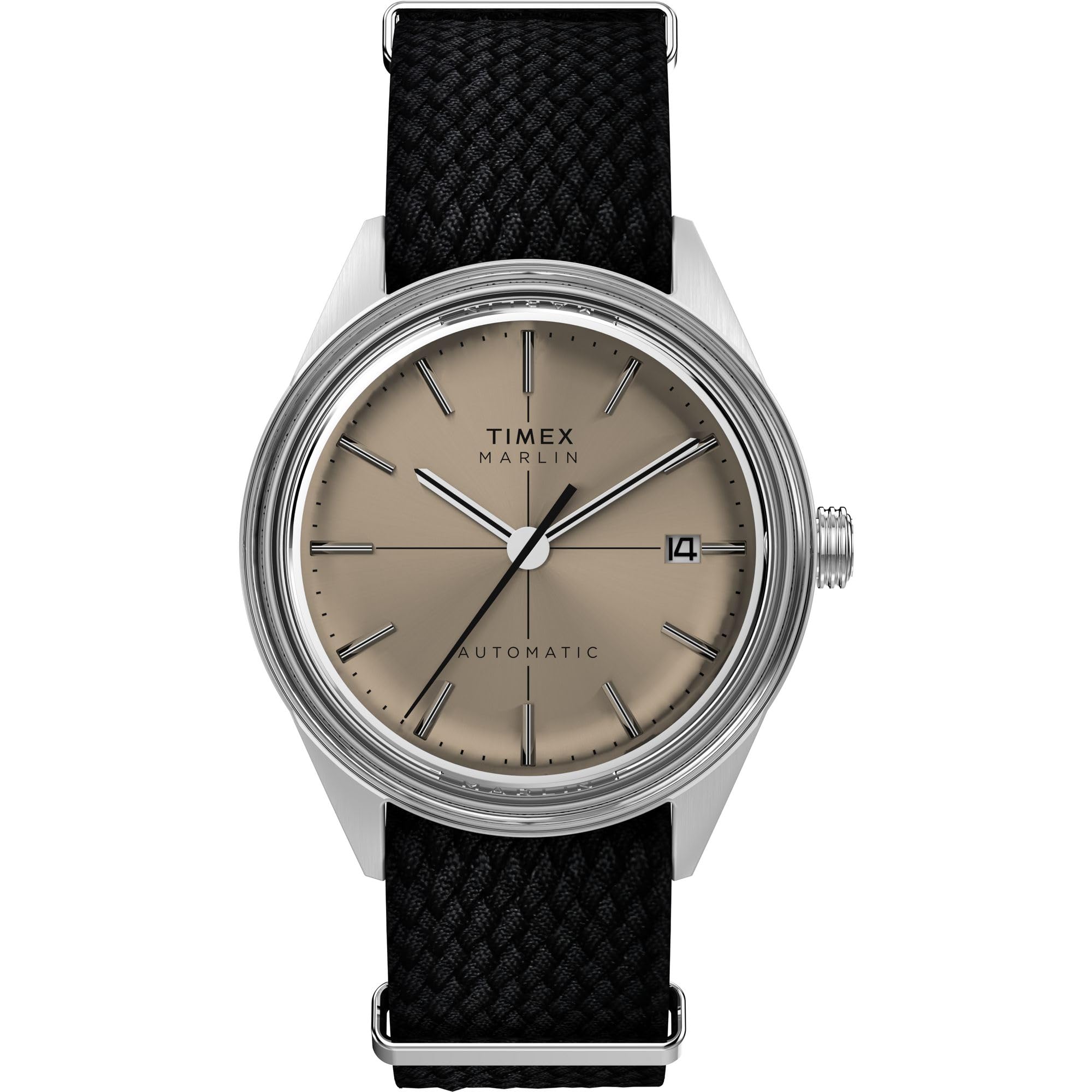 タイメックス Timex Mens Marlin Automatic 38mm Watch - Black Strap Tan Dial Stainless Steel Case 送料無料